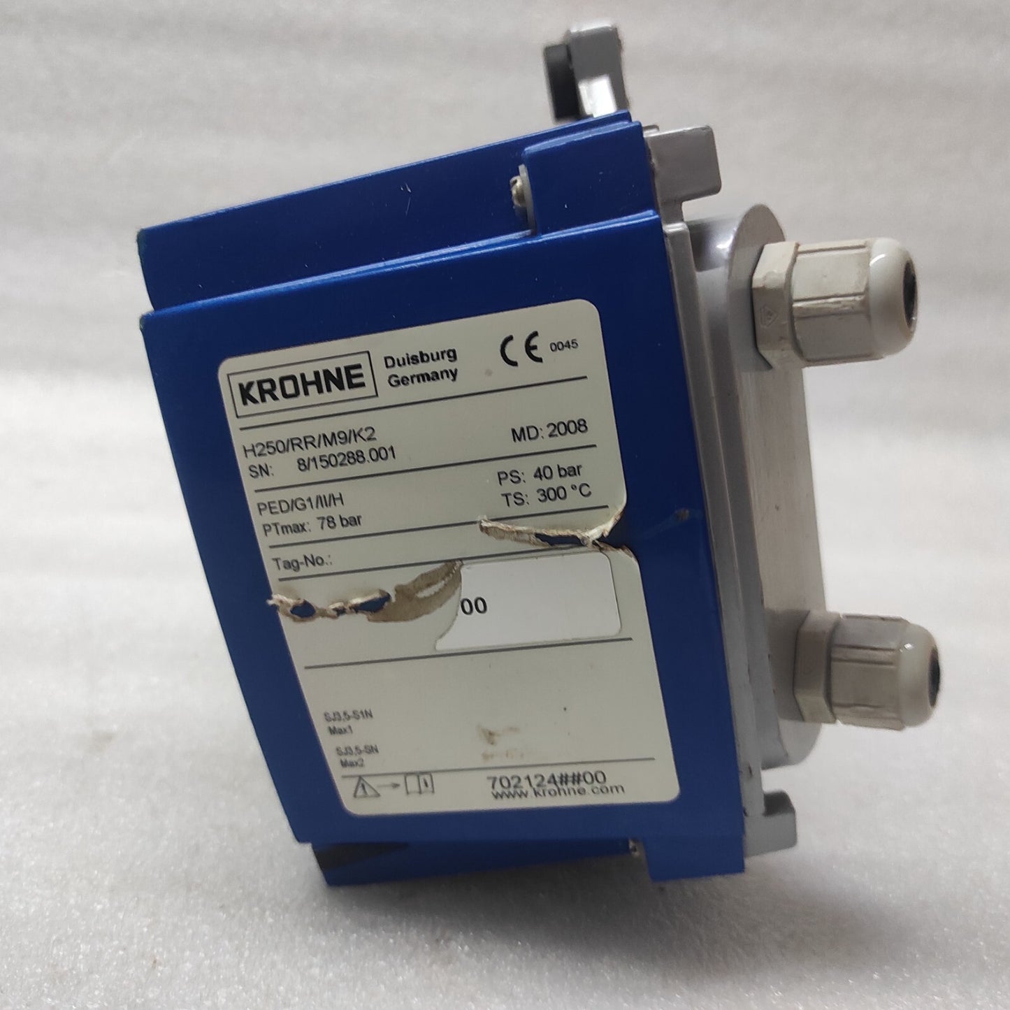 KROHNE H250 VARIABLE AREA FLOWMETER H250/RR/M9/K2 78BAR