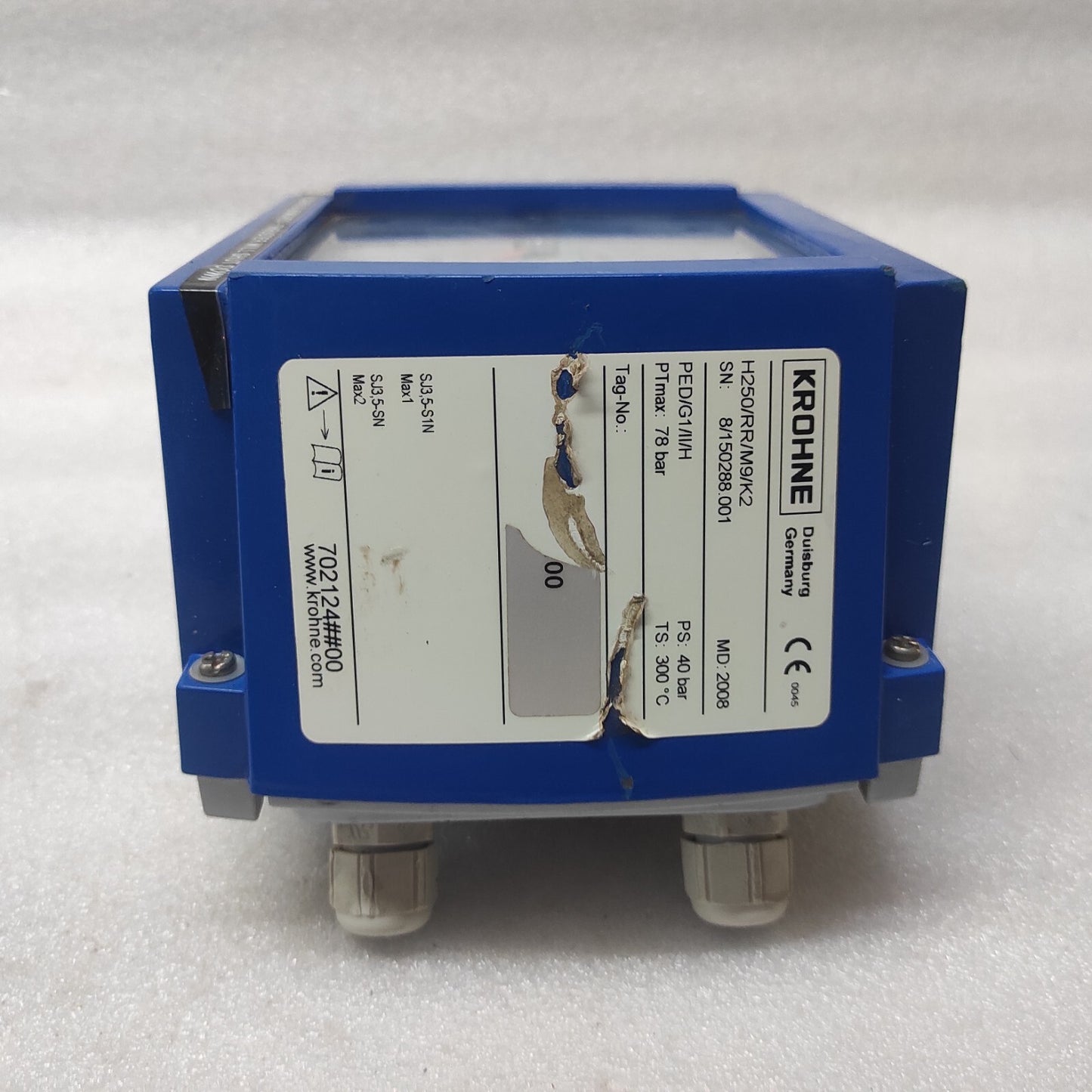 KROHNE H250 VARIABLE AREA FLOWMETER H250/RR/M9/K2 78BAR