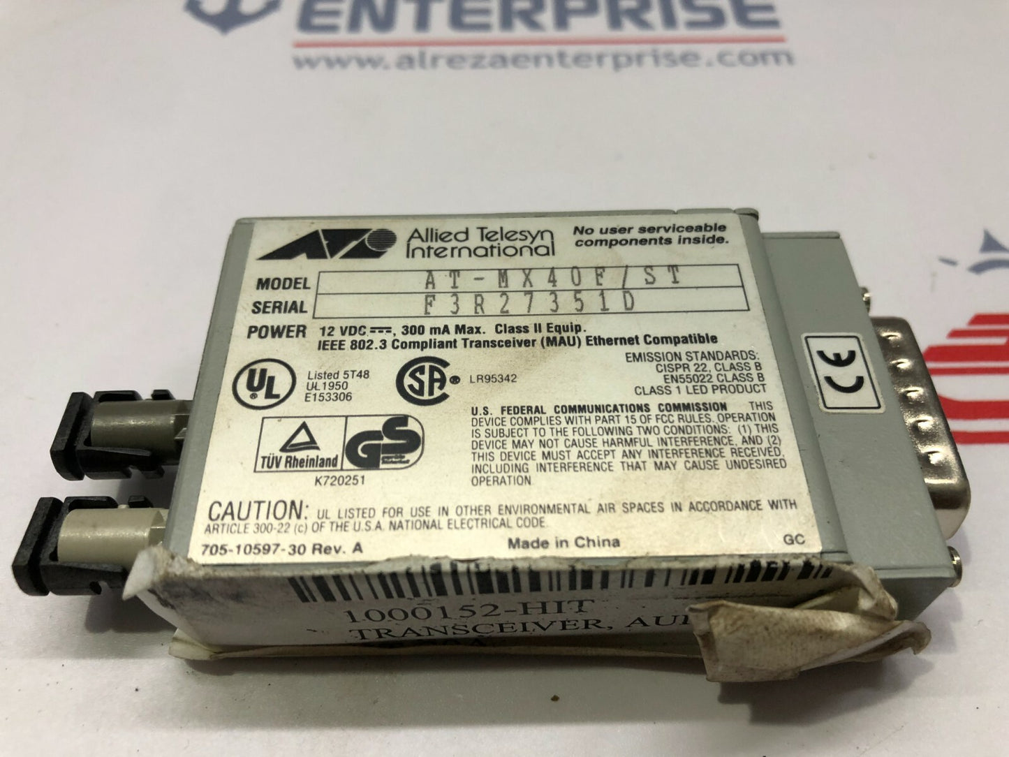 CENTRECOM MX40F/ST FIBER OPTIC TRANSCEIVER AT-MX40F-ST 12VDC