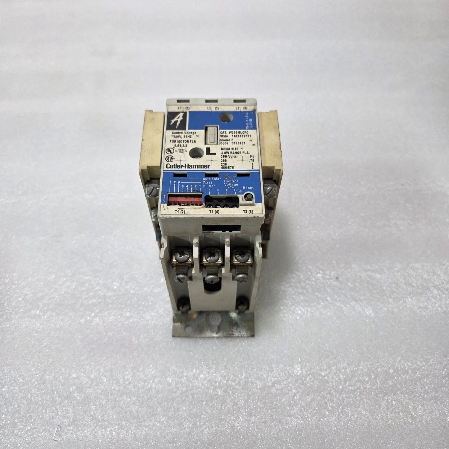 CUTLER HAMMER W200MLCFC MOTOR STARTER | NEMA SIZE 1 | 120V COIL | 0.5–3.8 FLA |