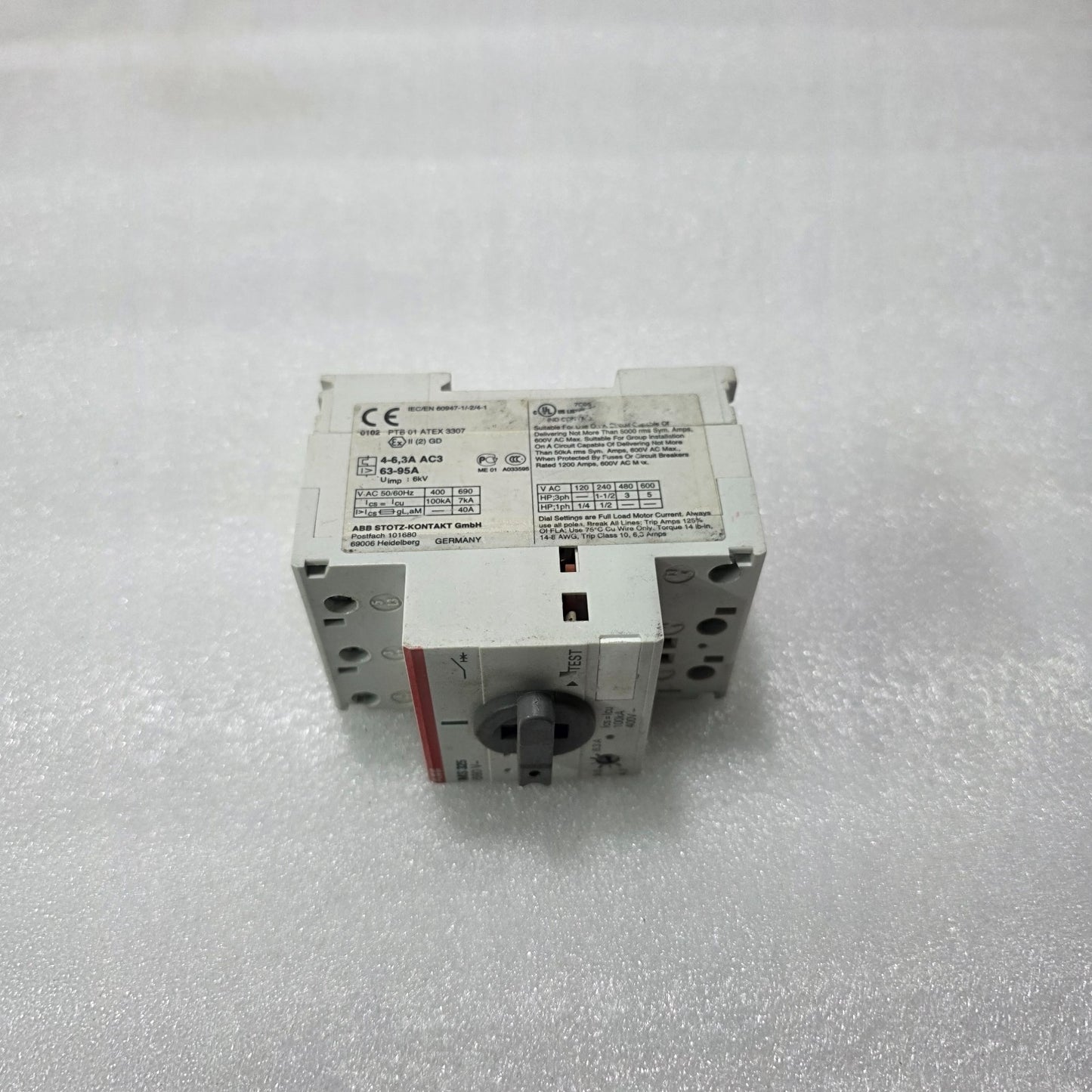 ABB MS325 MOTOR PROTECTION CIRCUIT BREAKER 4–6.3A MPCB 690V 100KA MANUAL MOTOR S
