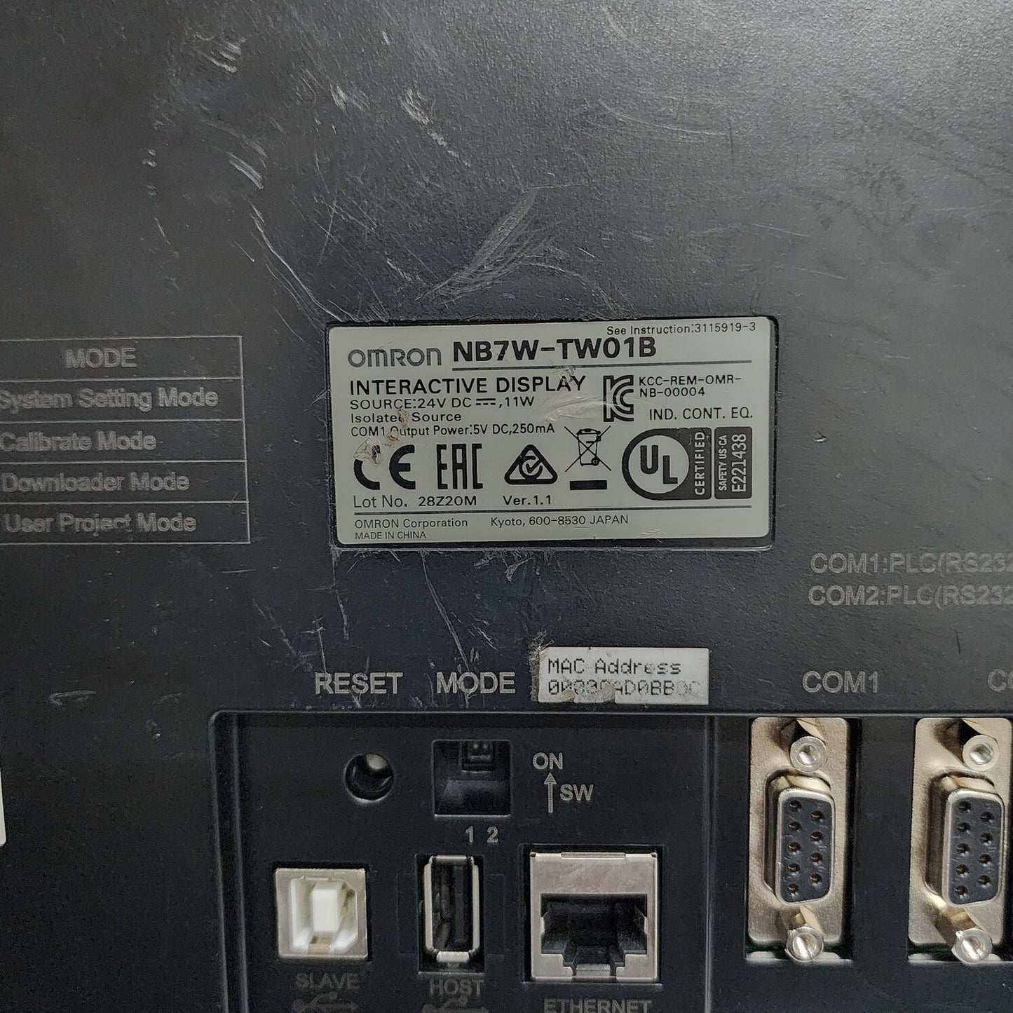 OMRON NB7W-TW01B HMI INTERACTIVE DISPLAY 24V DC