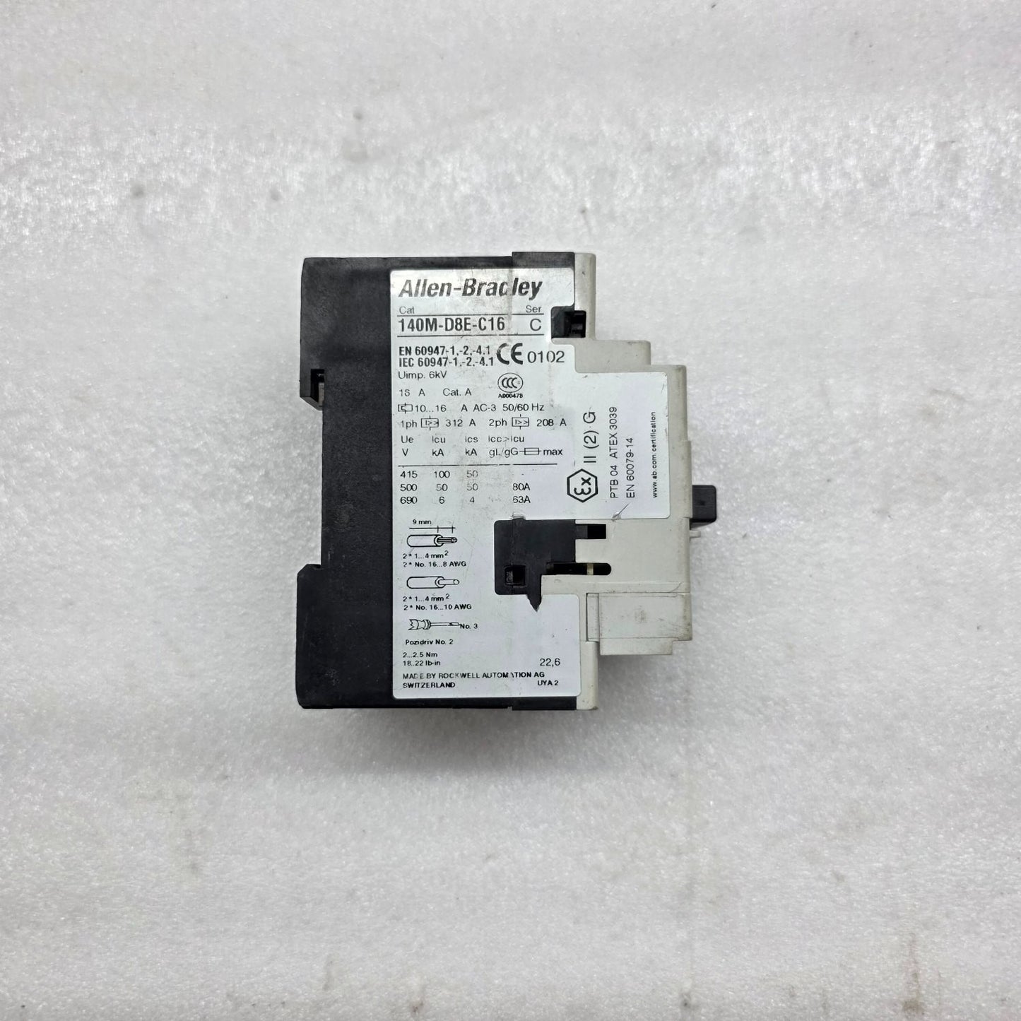 ALLEN BRADLEY CAT 140M-D8E-C16 MOTOR CIRCUIT PROTECTOR 10-16 A