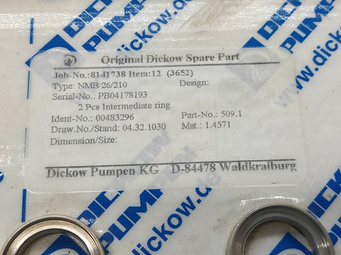 Dickow Pumpen NMB 26/210 Intermediate Ring 00483296 509.1
