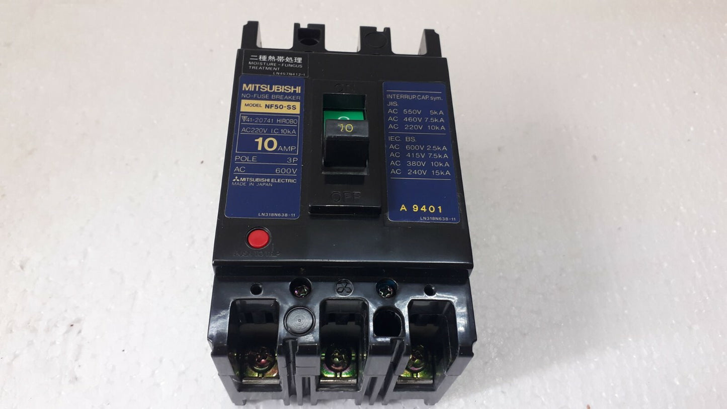 Mitsubishi NF50-SS No-Fuse Breaker 10A 3P 600V NF50SS