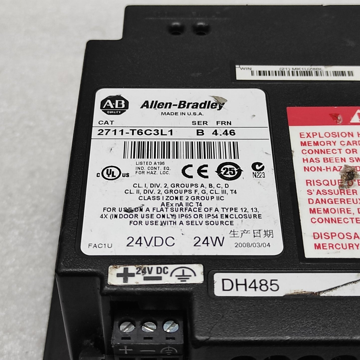 ALLEN BRADLEY PANELVIEW 600 CAT 2711-T6C3L1 HMI 24VDC