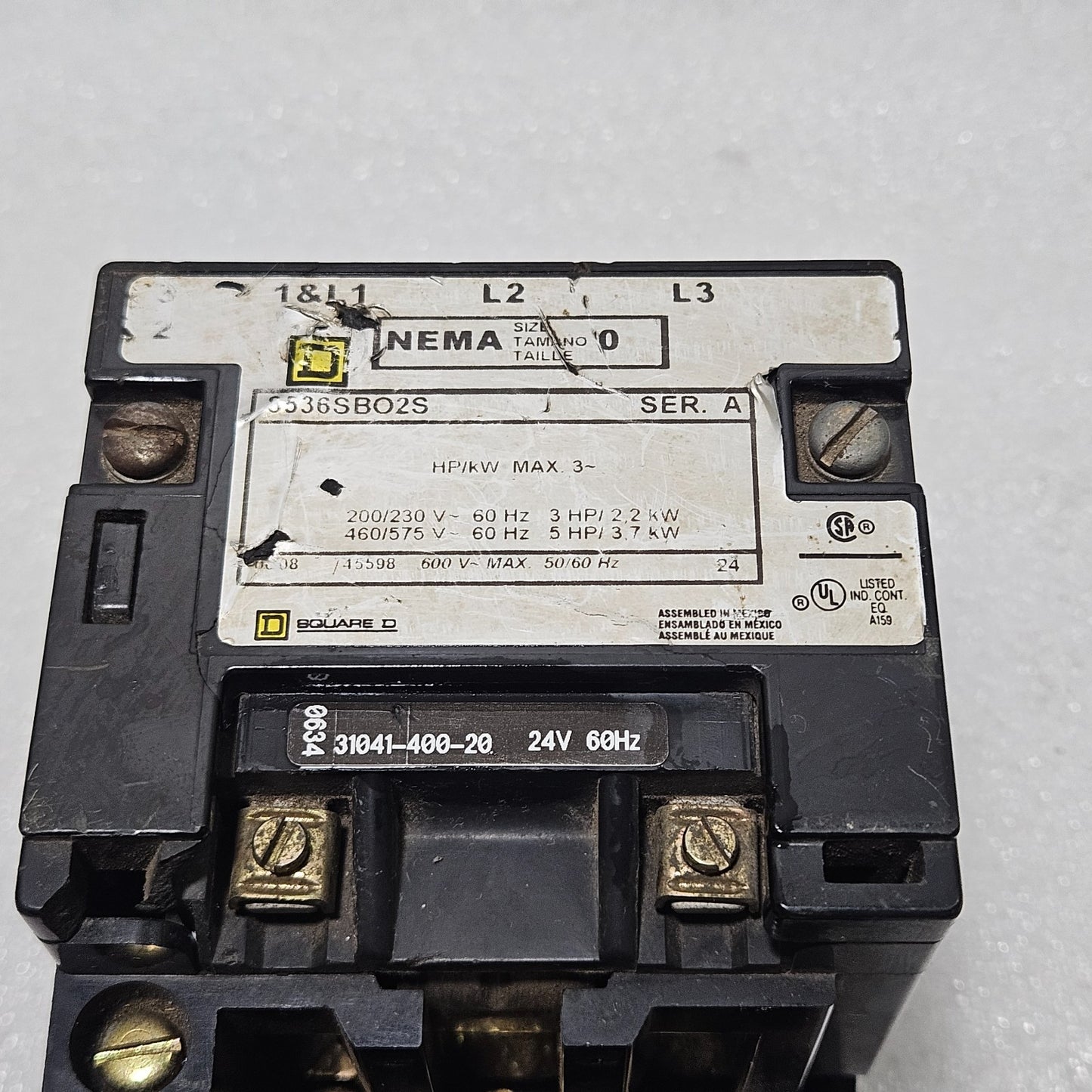 SQUARE D NEMA SIZE 0 MOTOR STARTER 8536 SBO2S (SERIES A)