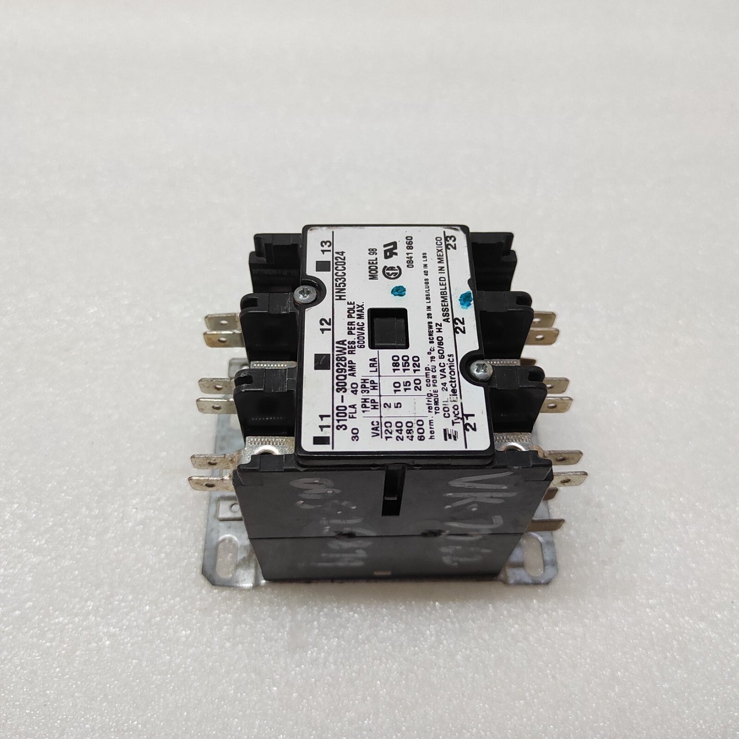 TYCO ELECTRONICS 3100-30Q928WA CONTACTOR HN53CC024 COIL VOLTAGE 24VAC