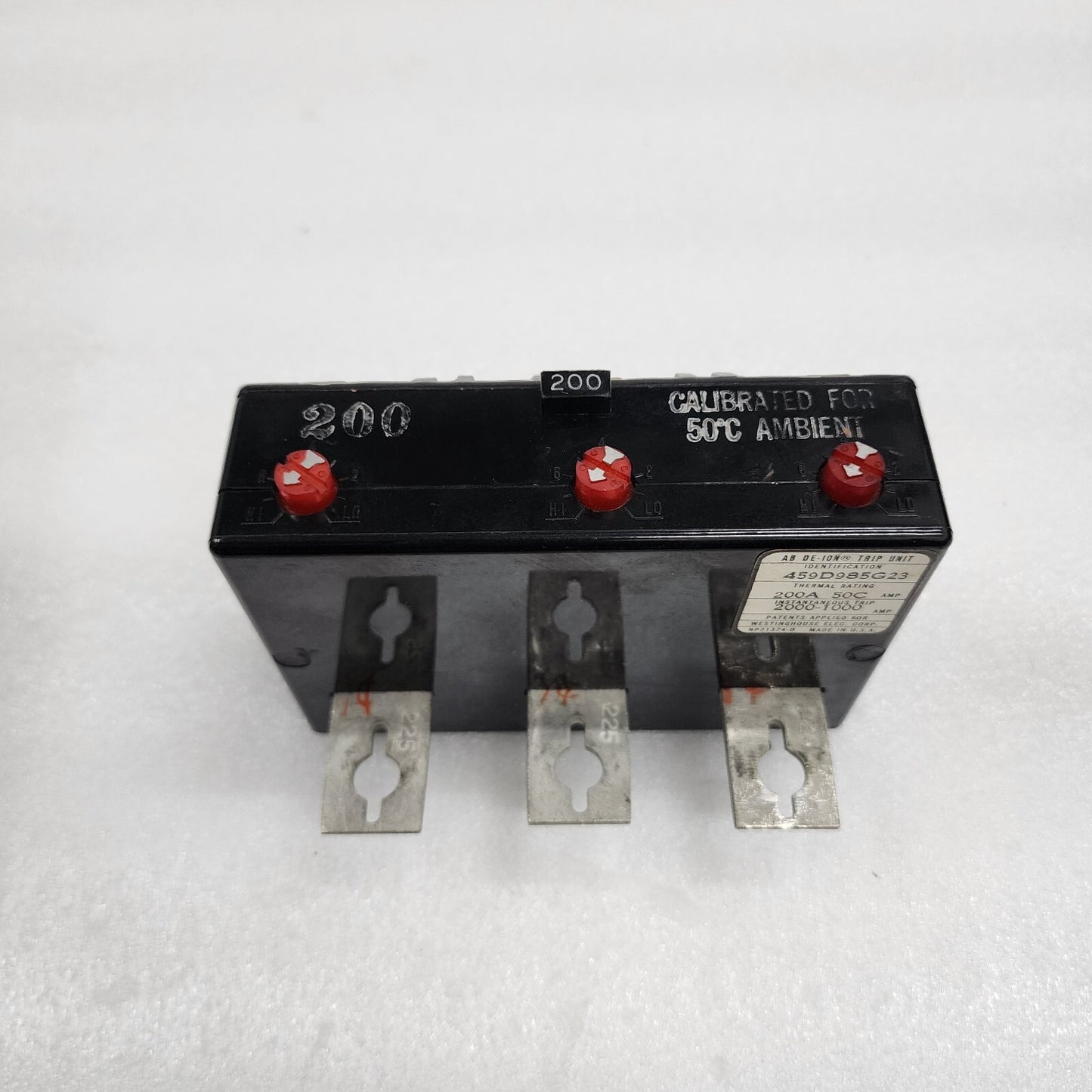 WESTINGHOUSE KA3200TV AB BREAKER TRIP UNIT 200A 459D985G23 3-POLES 600VAC/250VDC