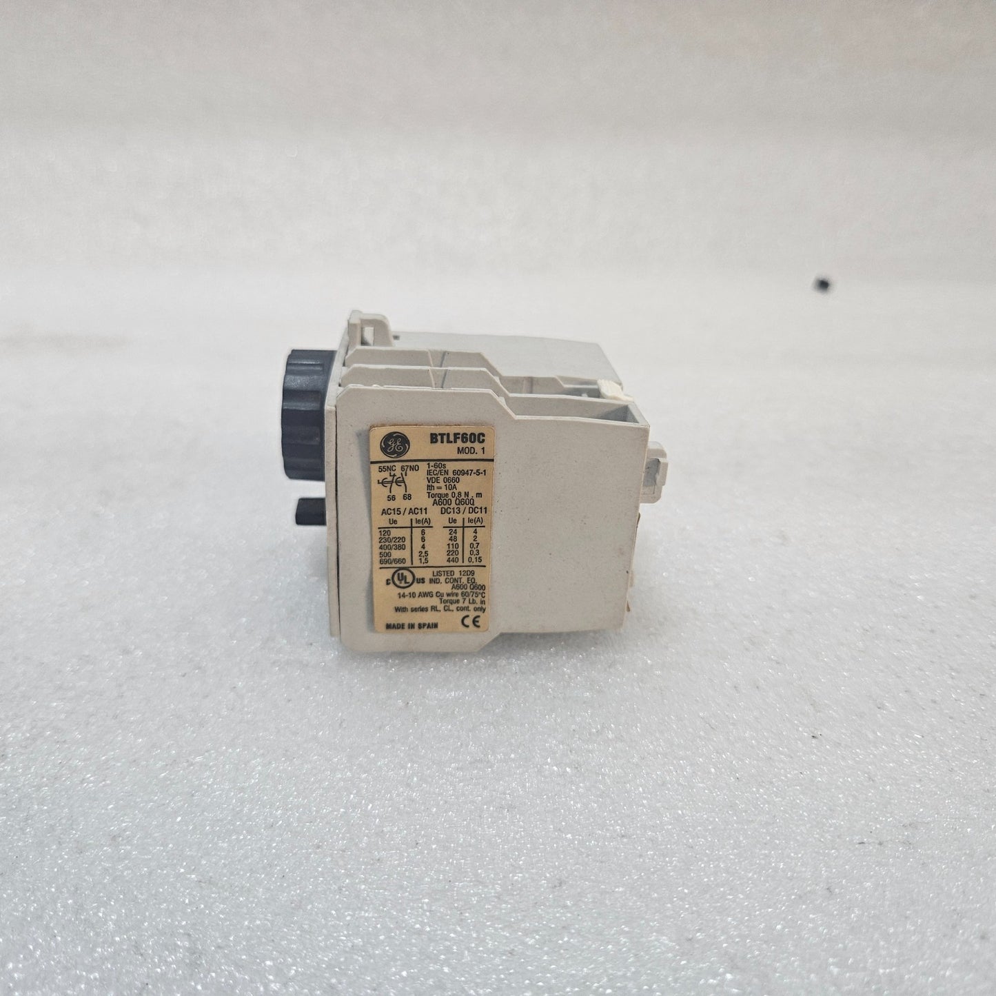 GE BTLF60C TIME DELAY RELAY 1–60S INDUSTRIAL TIMER MODULE IEC 60947-5-1 MADE IN