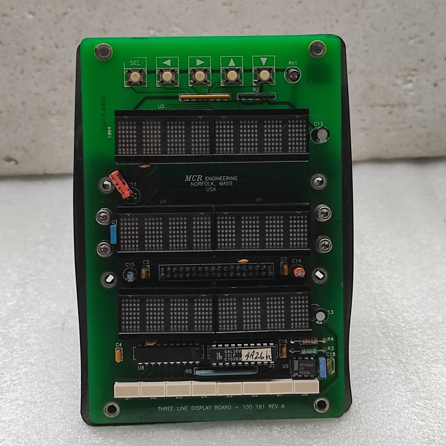 MCR ENGINEERING CFGNES04 MODULE 100 096 REVISION C THREE LINE DISPLAY BOARD 100-