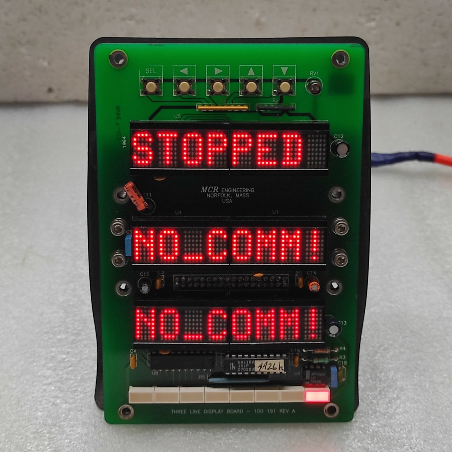 MCR ENGINEERING CFGNES04 MODULE 100 096 REVISION C THREE LINE DISPLAY BOARD 100-