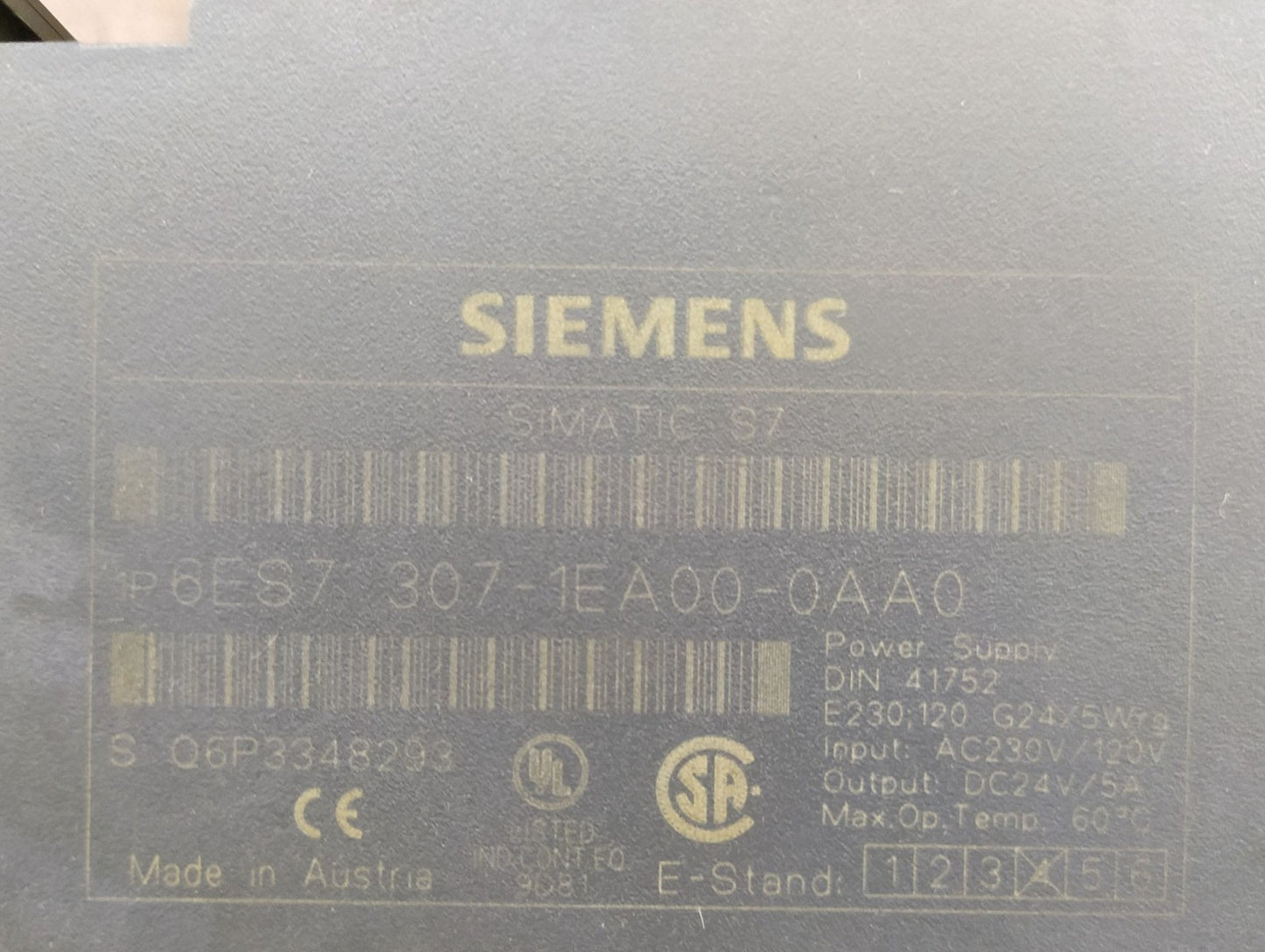 SIEMENS SIMATIC S7 6ES7 307-1EA00-0AA0 POWER SUPPLY
