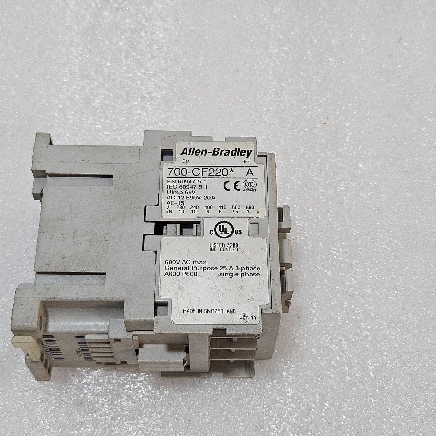 ALLEN BRADLEY CAT 700-CF220-A MAGNETIC CONTACTOR COIL VOLTAGE 110-120V