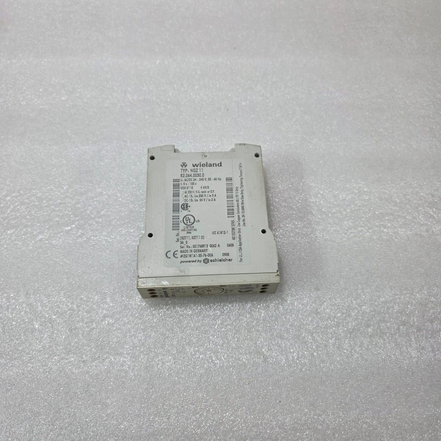 WIELAND NGZ 11 TIMER RELAY R2.064.0030.0 | 24–240V AC/DC TIME DELAY 0.5–100S | I
