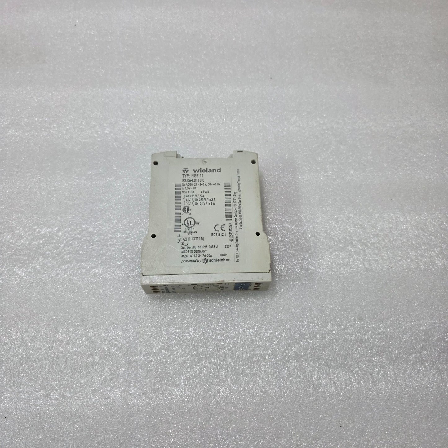 WIELAND NGZ 11 TIMER RELAY R2.064.0110.0 | 24–240V AC/DC ON DELAY 1.5–30S