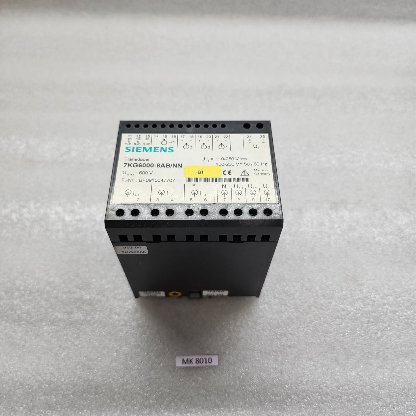 SIEMENS 7KG6000-8AB/NN TRANSDUCER 100-250VDC/100-230VAC BF0910047722