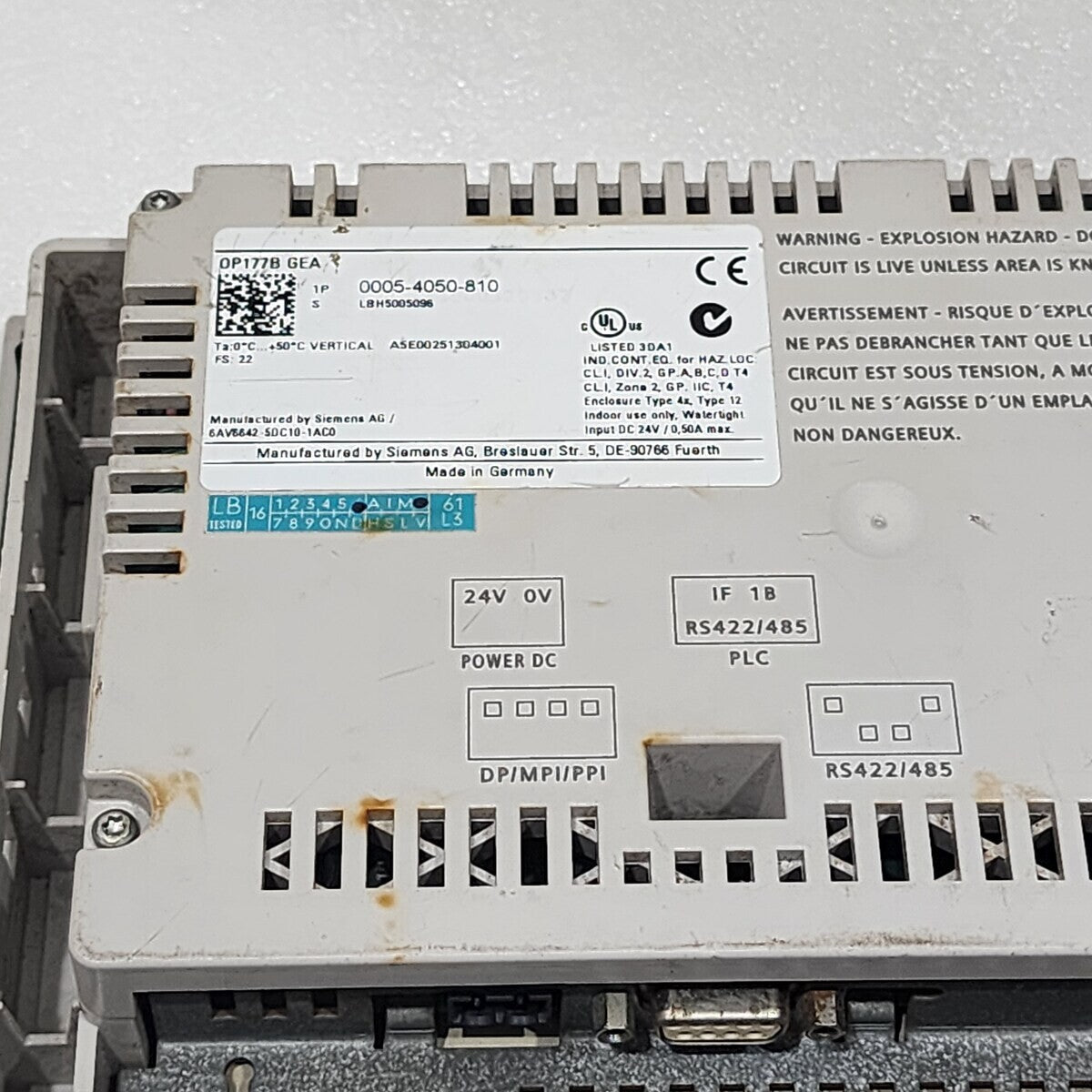 GEA WESTFALIA SEPARATOR OP177B 0005-4050-810 OPERATOR PANEL 6AV6642-5DC10-1AC0