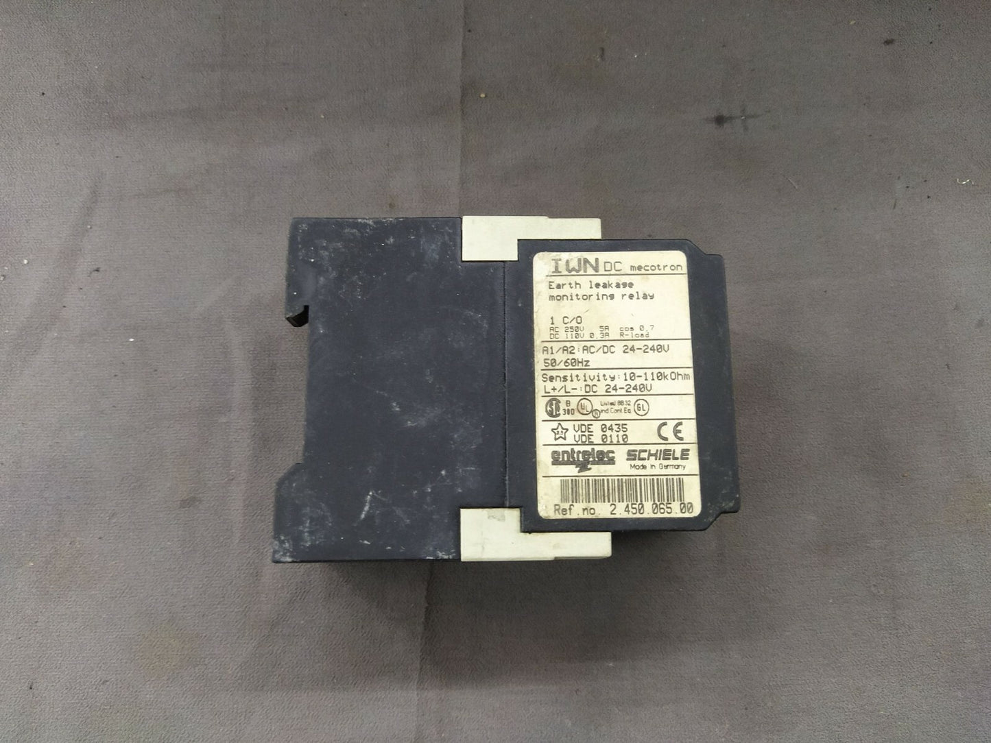 Schiele IWN DC Mecotron 2-450-065-00 Earth Leakage Monitoring Relay 24-240V AC/D