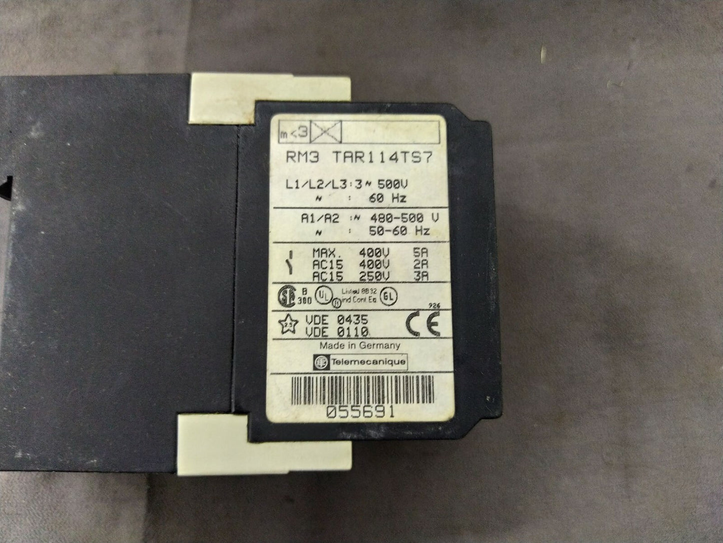 Telemecanique RM3 TAR114TS7 Time Delay Control Relay 055691 480-500V RM3TAR114TS