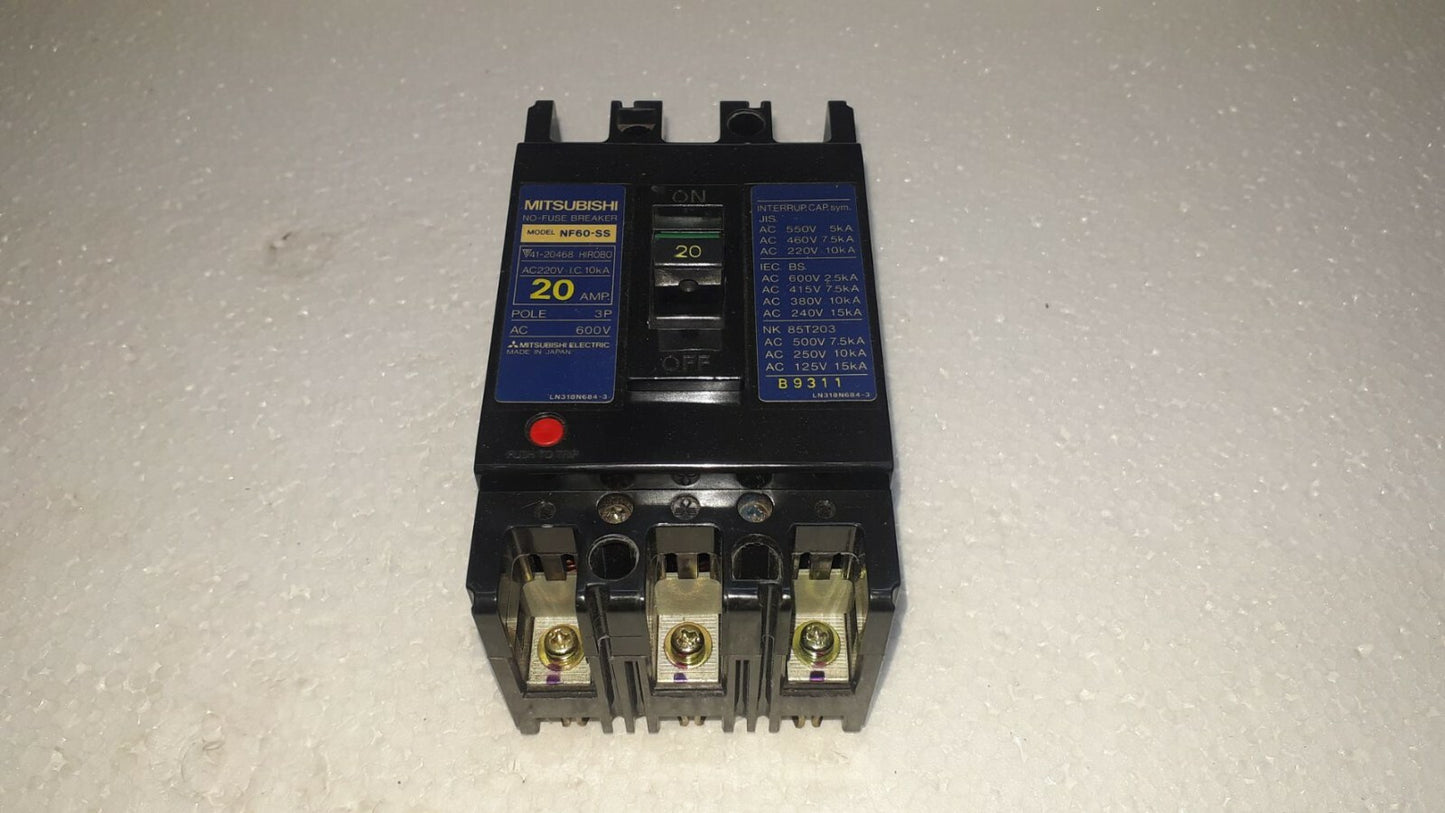 Mitsubishi NF60-SS No-Fuse Breaker 20A 3P 600V NF60SS