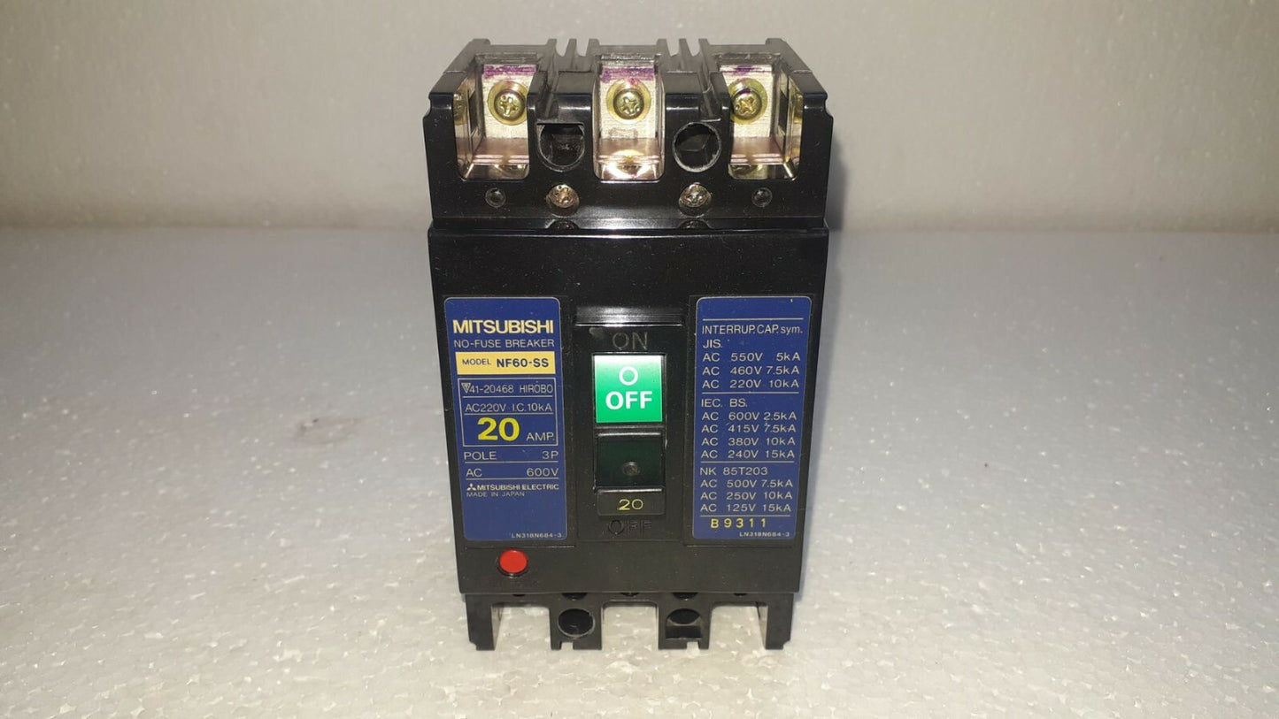 Mitsubishi NF60-SS No-Fuse Breaker 20A 3P 600V NF60SS
