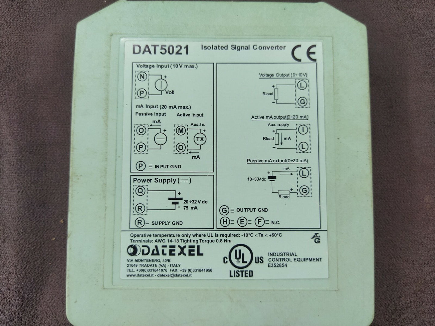 Datexel DAT5021 Isolated Signal Converter 20-32V DC