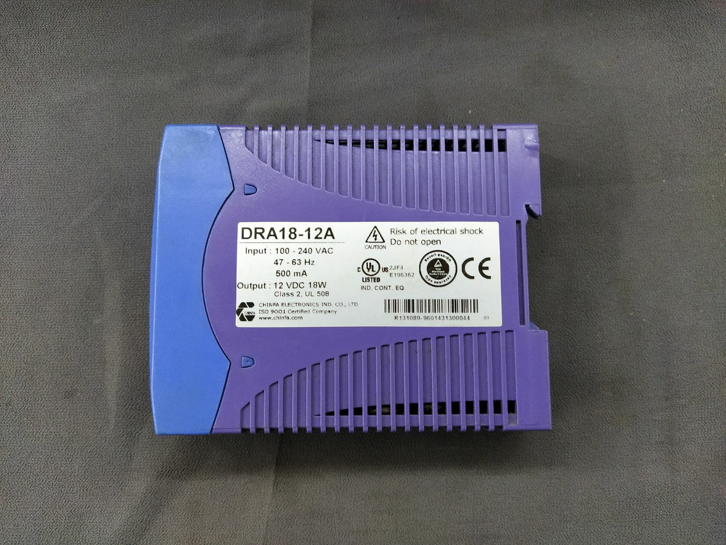 Chinfa Electronics DRA18-12A Din Rail Power Supply 12V DC, 18W