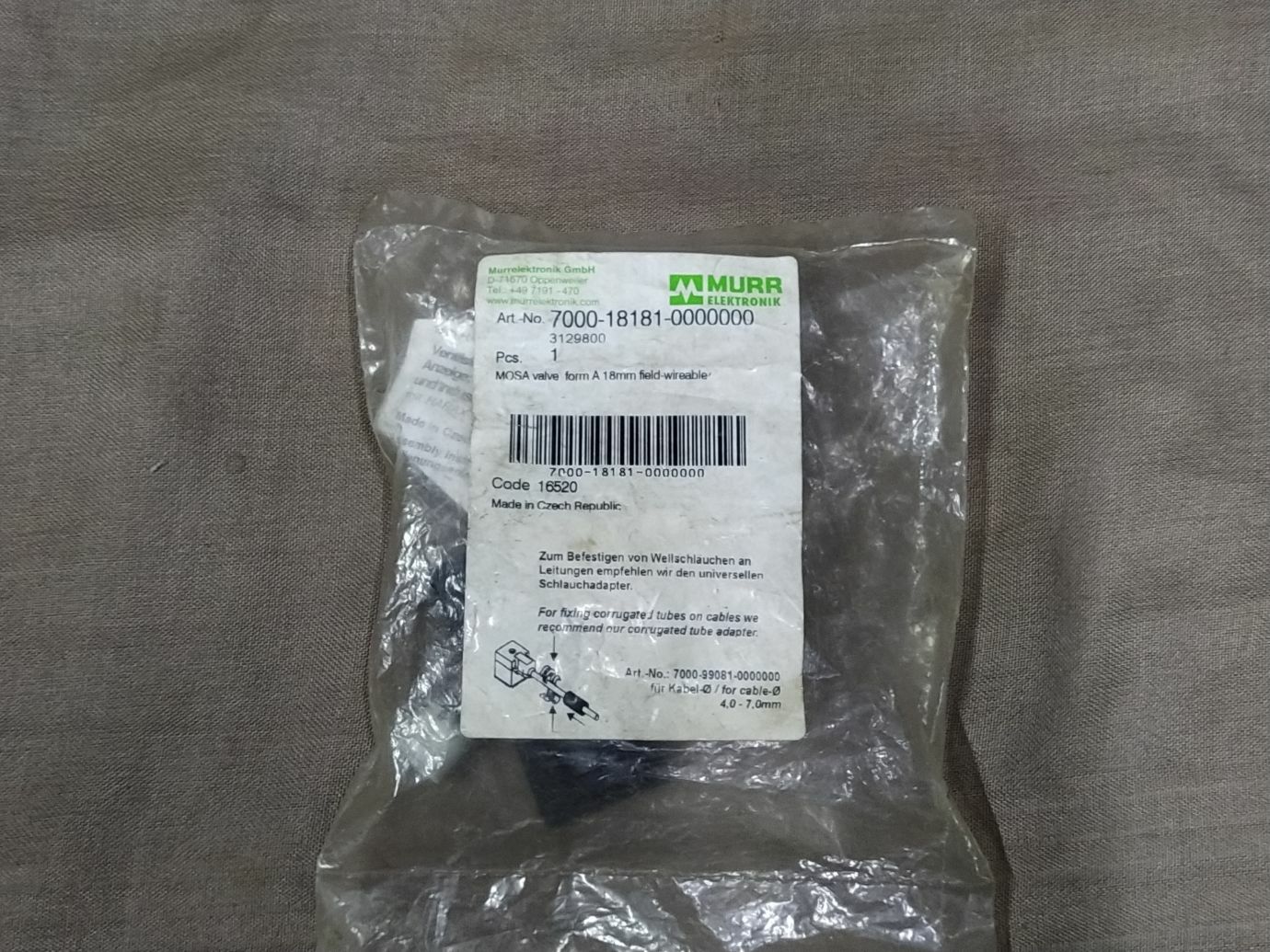 Murr Elektronik 7000-18181-0000000 Mosa Valve Plug Form A 18MM Field-Wireable