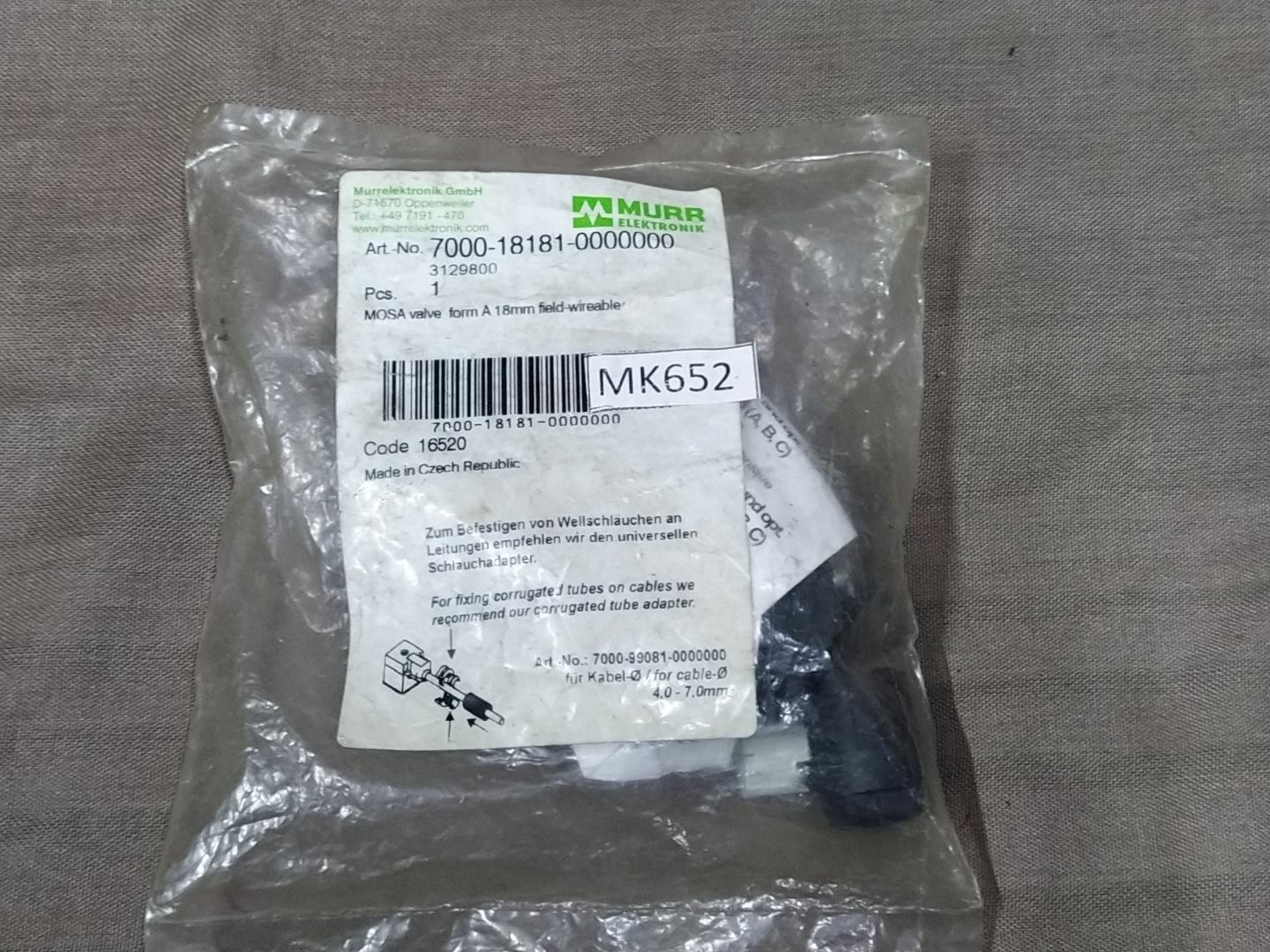 Murr Elektronik 7000-18181-0000000 Mosa Valve Plug Form A 18MM Field-Wireable