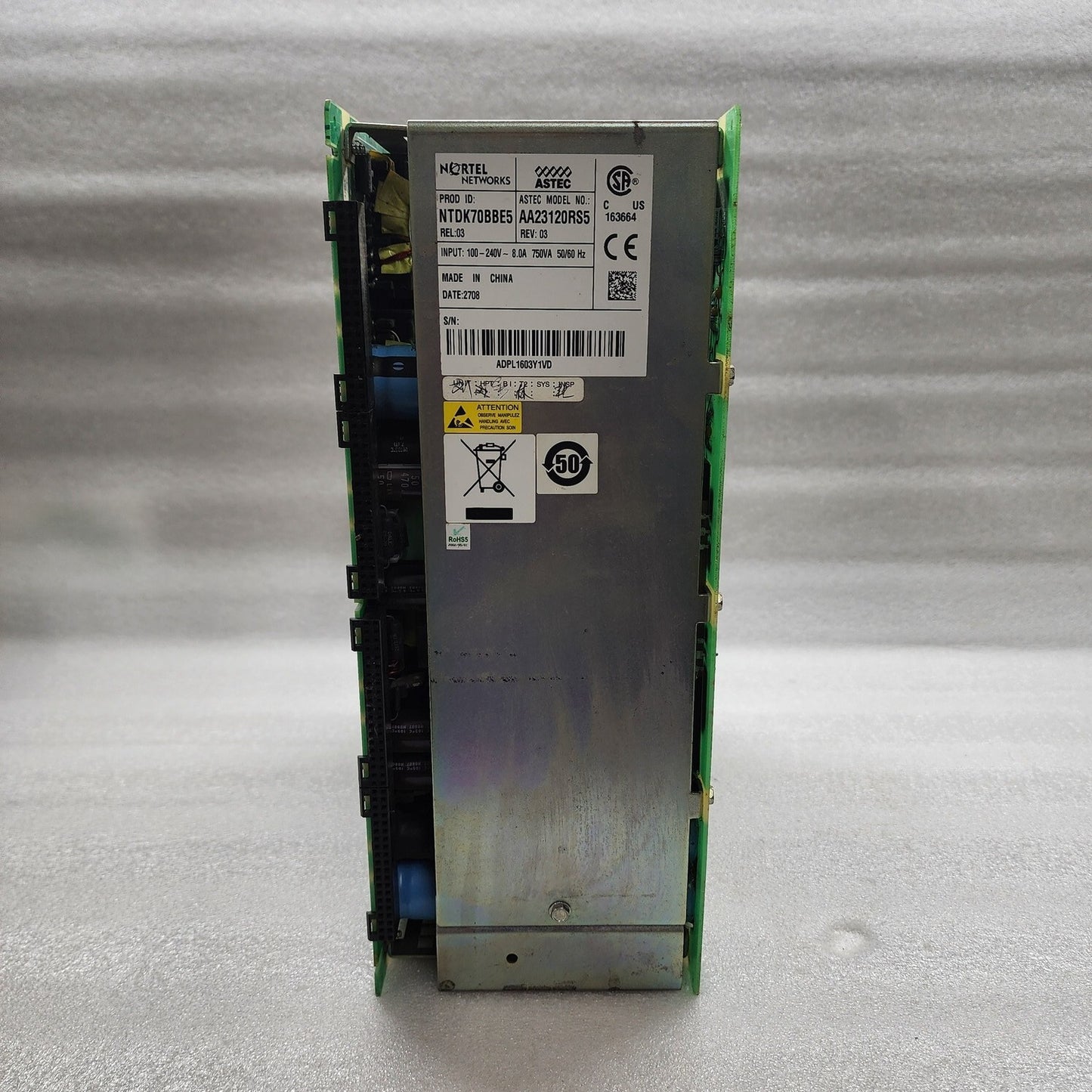 NORTEL NETWORKS NTDK70BBE5 AC/DC POWER SUPPLY AA23120RS5 100-240V 8A 750VA
