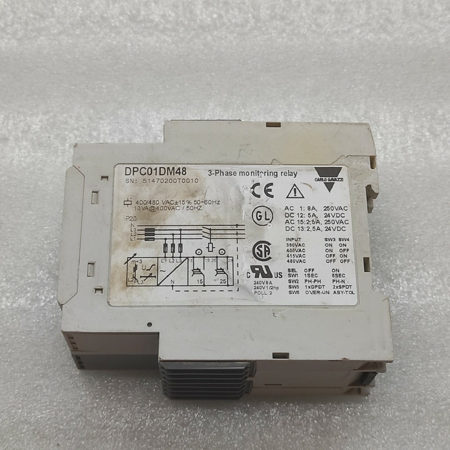 CARLO GAVAZZI DPC01DM48 3-PHASE MONITORING RELAY 400/480VAC