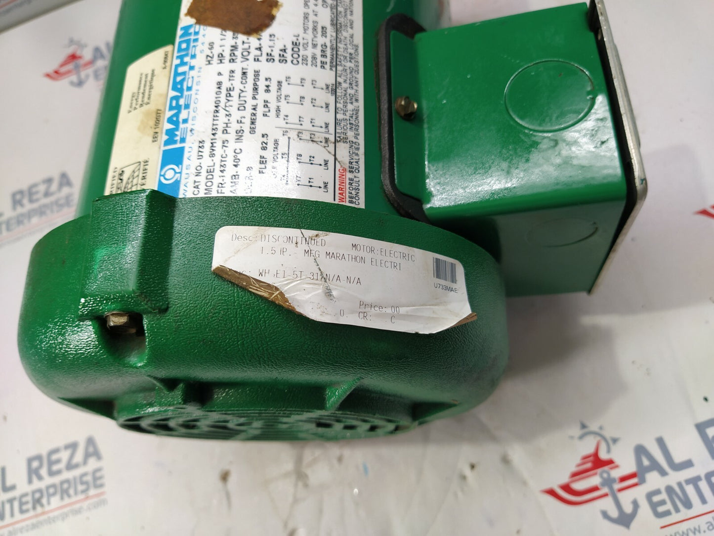 MARATHON ELECTRIC 8VM143TTFR4010AB-P ELECTRIC MOTOR U733 1.5-HP 3500 RPM 230/460