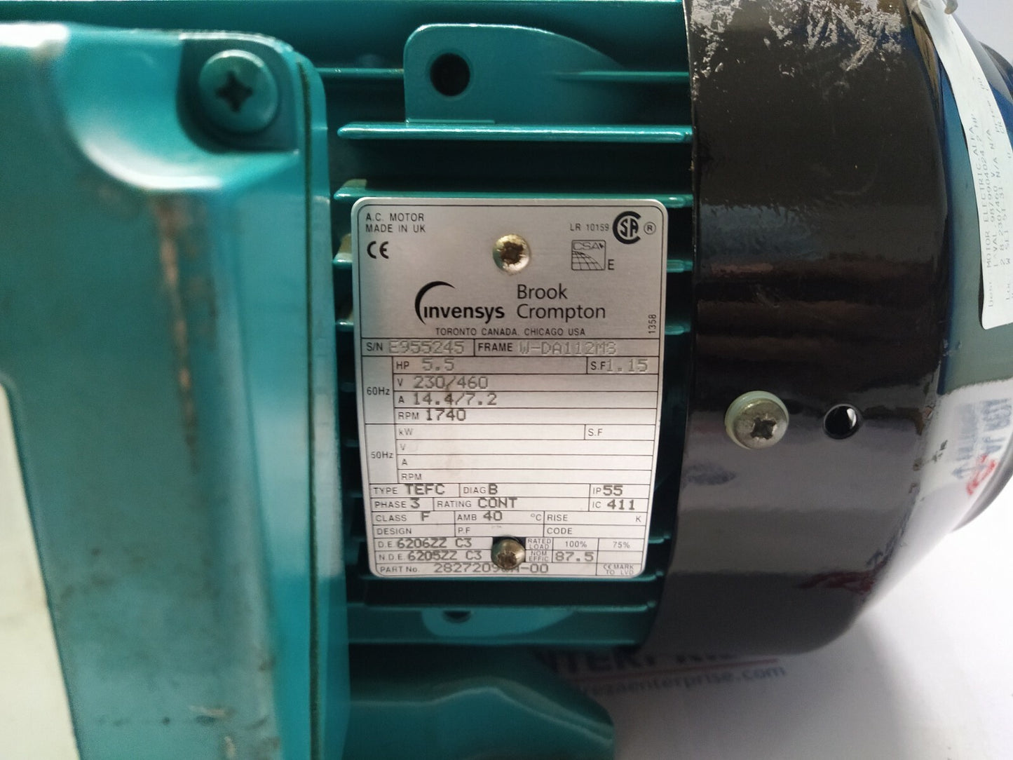 BROOK CROMPTON INVENSYS W-DA112M3 ELECTRIC MOTOR 2827209WH-00 5.5-HP 230/460V 17