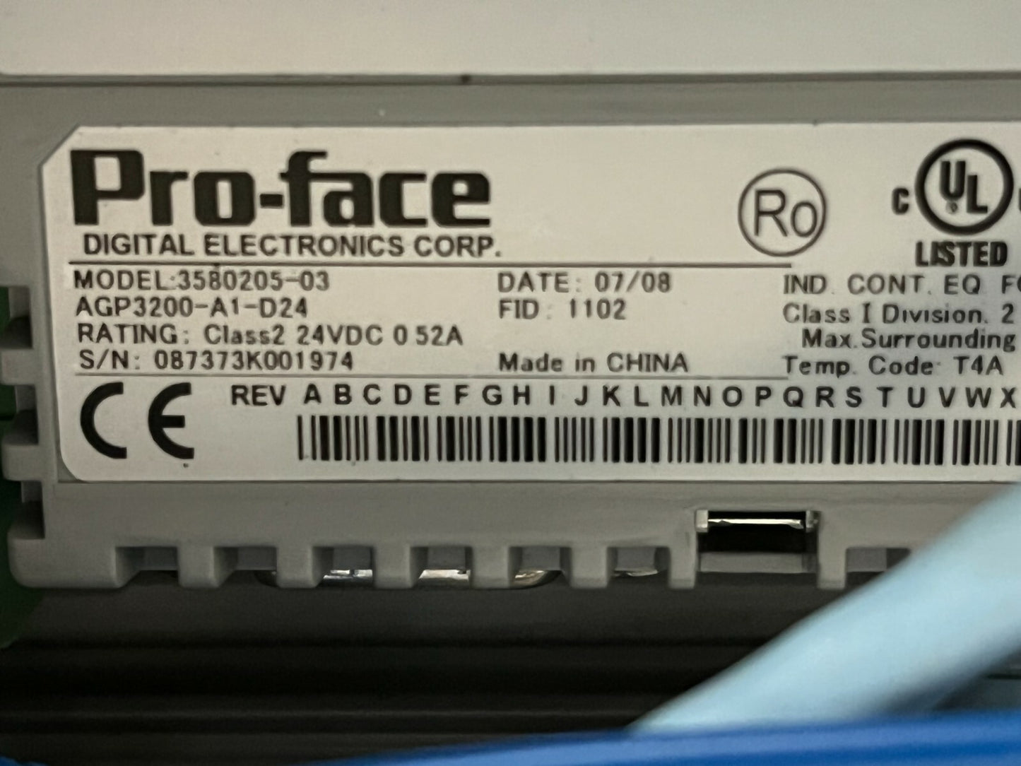 PROFACE 3580205-03 TOUCH SCREEN PANEL AGP3200A1D24 24VDC DIASYS SCUSB01
