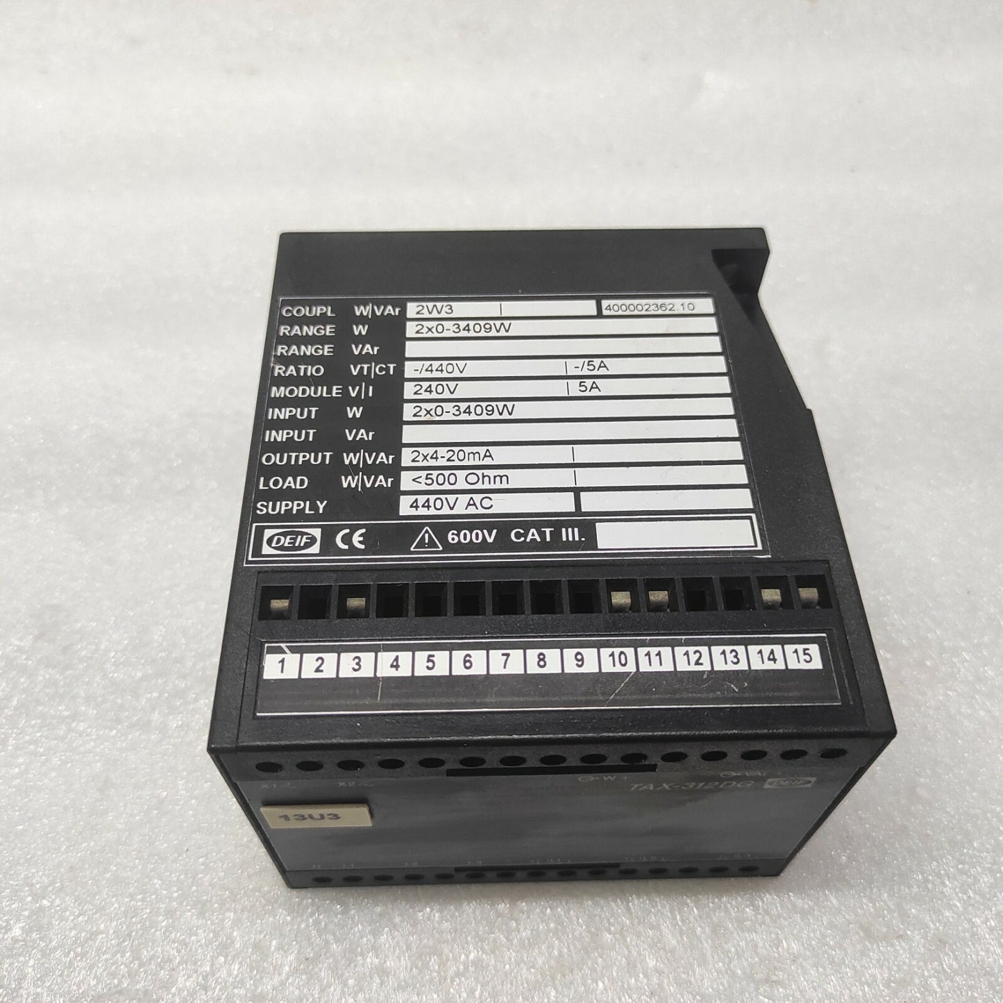 DEIF TAX-312DG POWER TRANSDUCER 400002362.10 440VAC