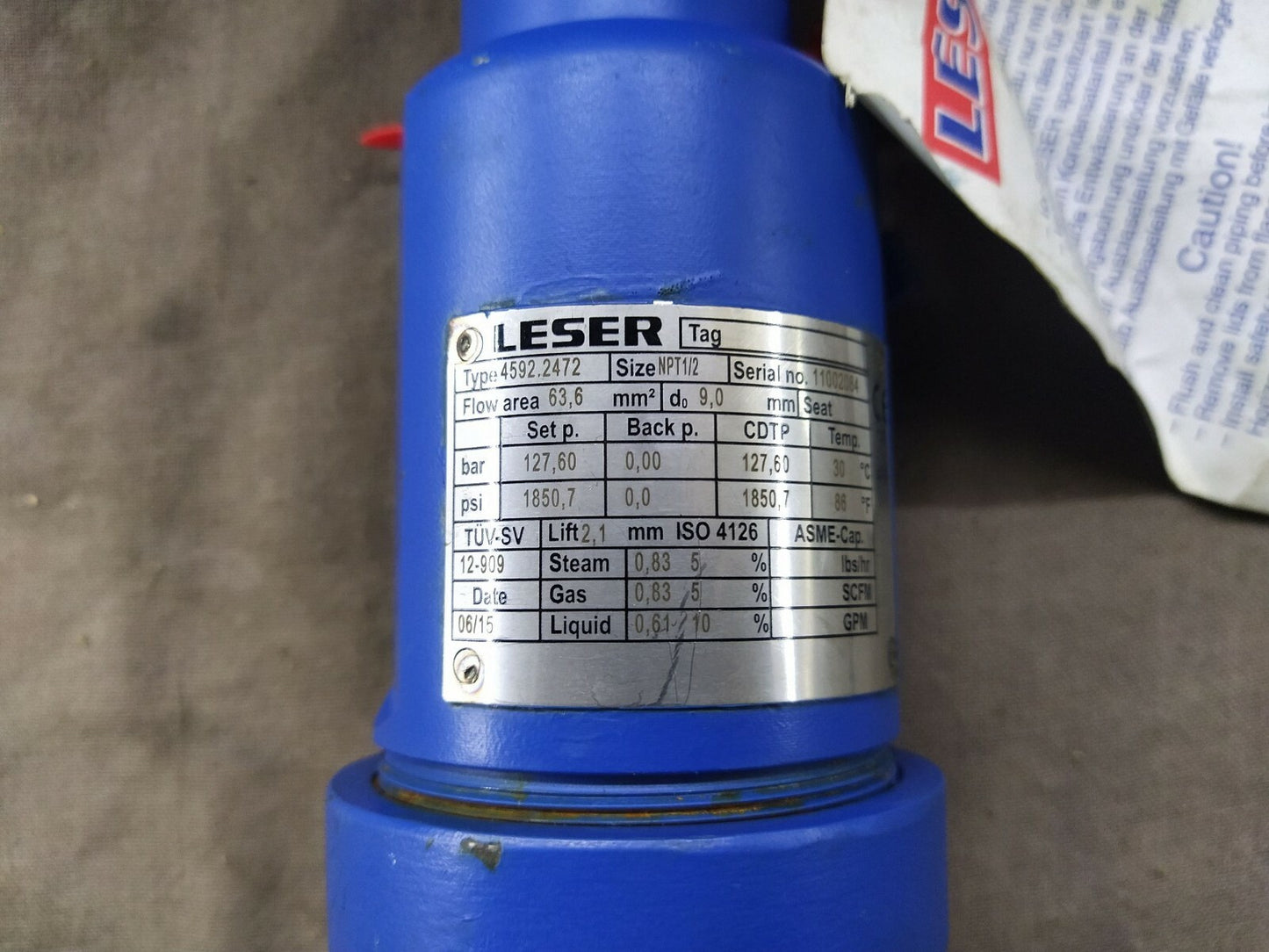 Laser 4592.2472 Threaded Safety Relief Valves Spring Loaded 4592-2472