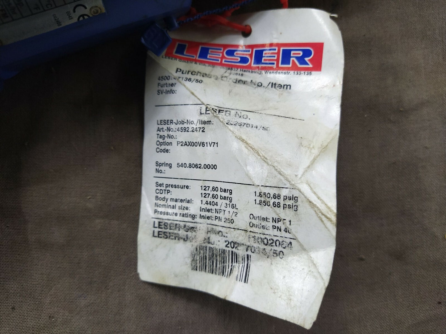 Laser 4592.2472 Threaded Safety Relief Valves Spring Loaded 4592-2472