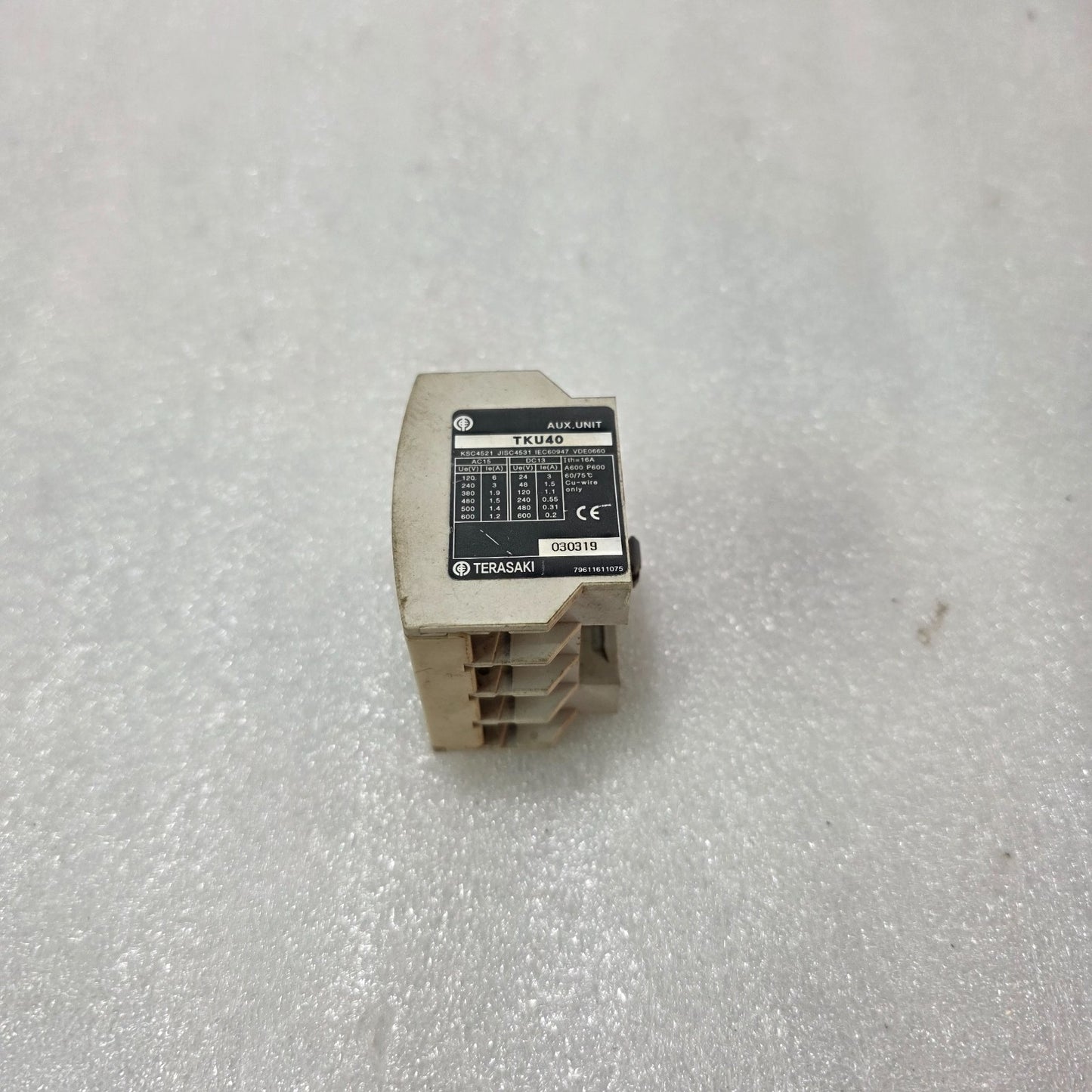 TERASAKI TKU40 AUXILIARY CONTACT UNIT 4NO/4NC 16A AC15/DC13 KM1 CONTACTOR BLOCK