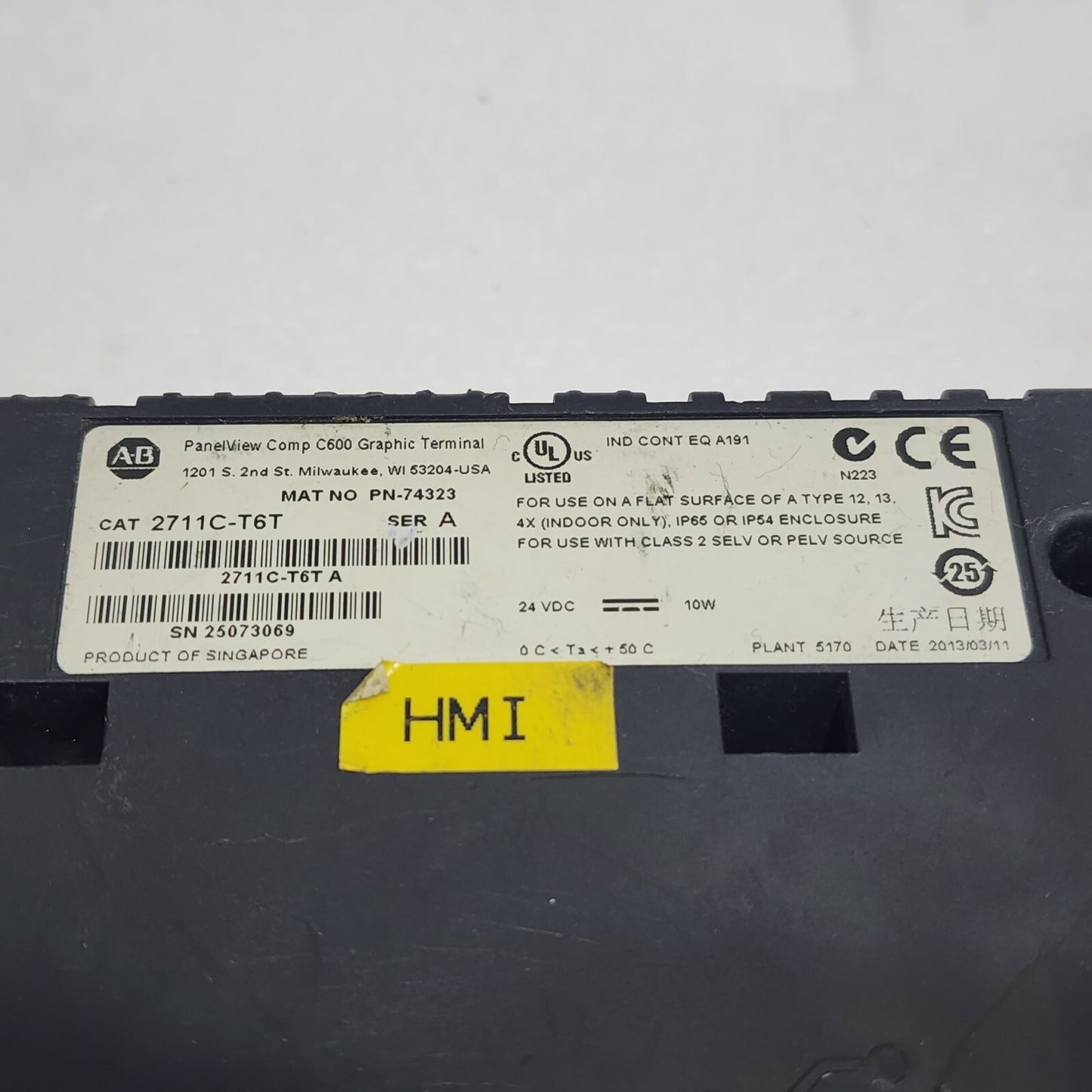 ALLEN BRADLEY CAT 2711C-T6T A PANELVIEW COMP C600 GRAPHIC TERMINAL 24VDC