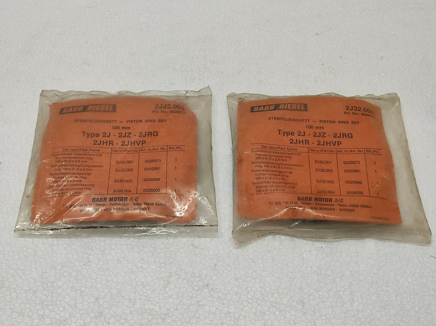Saab Diesel Piston Ring Set 0026013 2J32.005 TYPE 2J - 2JZ - 2JRG - 2JHR - 2JHVP