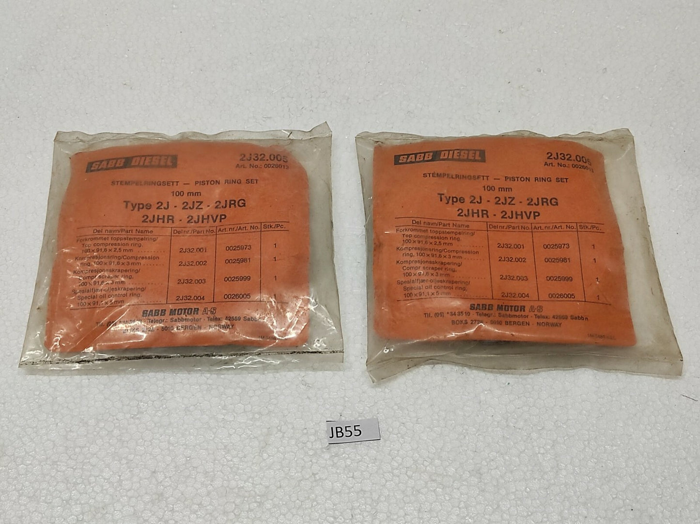 Saab Diesel Piston Ring Set 0026013 2J32.005 TYPE 2J - 2JZ - 2JRG - 2JHR - 2JHVP