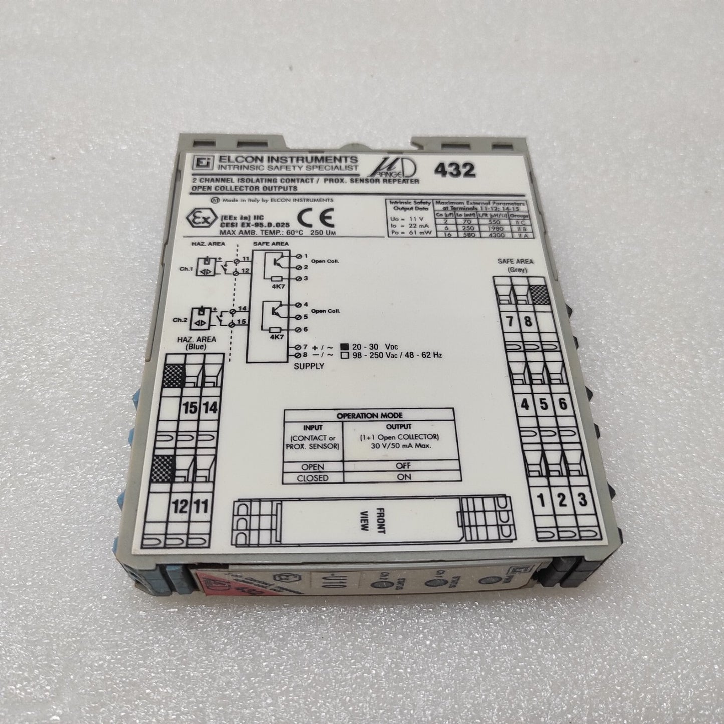 ELCON INSTRUMENT 432 2-CH ISOLATING CONTACT/PROX SENSOR REPEATER OPEN COLLECTOR