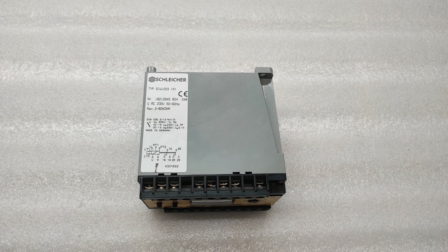 SCHLEICHER SIW1003 LINE MONITORING RELAY 18210945-824-048 230VAC  0-80K ohm