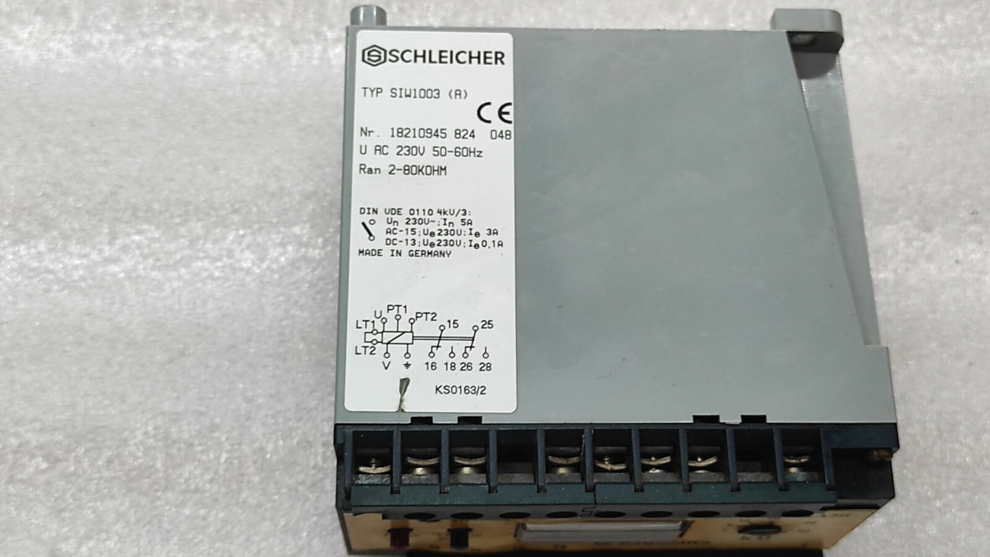 SCHLEICHER SIW1003 LINE MONITORING RELAY 18210945-824-048 230VAC  0-80K ohm