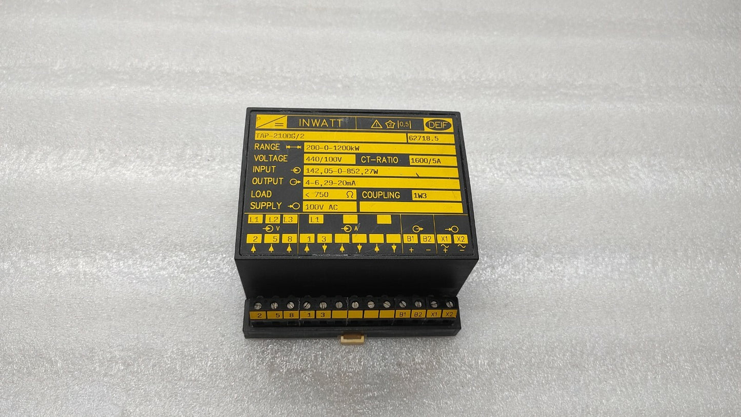 DEIF TAP-210DG/2 INWATT TRANSDUCER 100VAC 200-0-1200kW