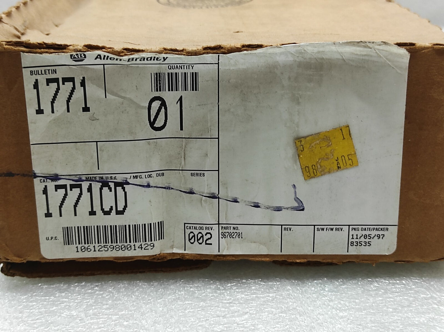ALLEN BRADLEY CAT NO 1771-CD I/O RACK CABLE