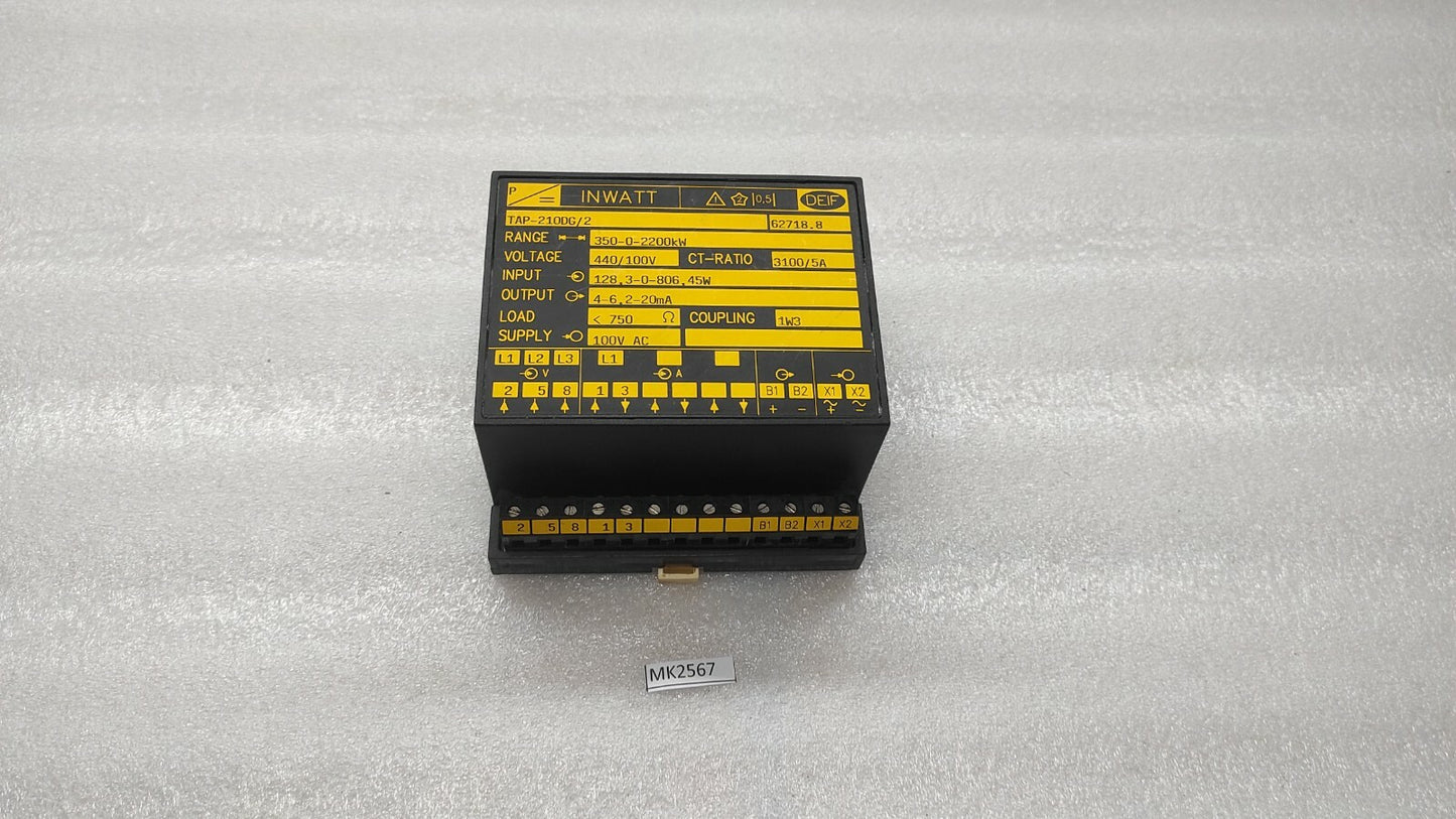 DEIF TAP-210DG/2 INWATT TRANSDUCER 350-0-2200kW 100VAC