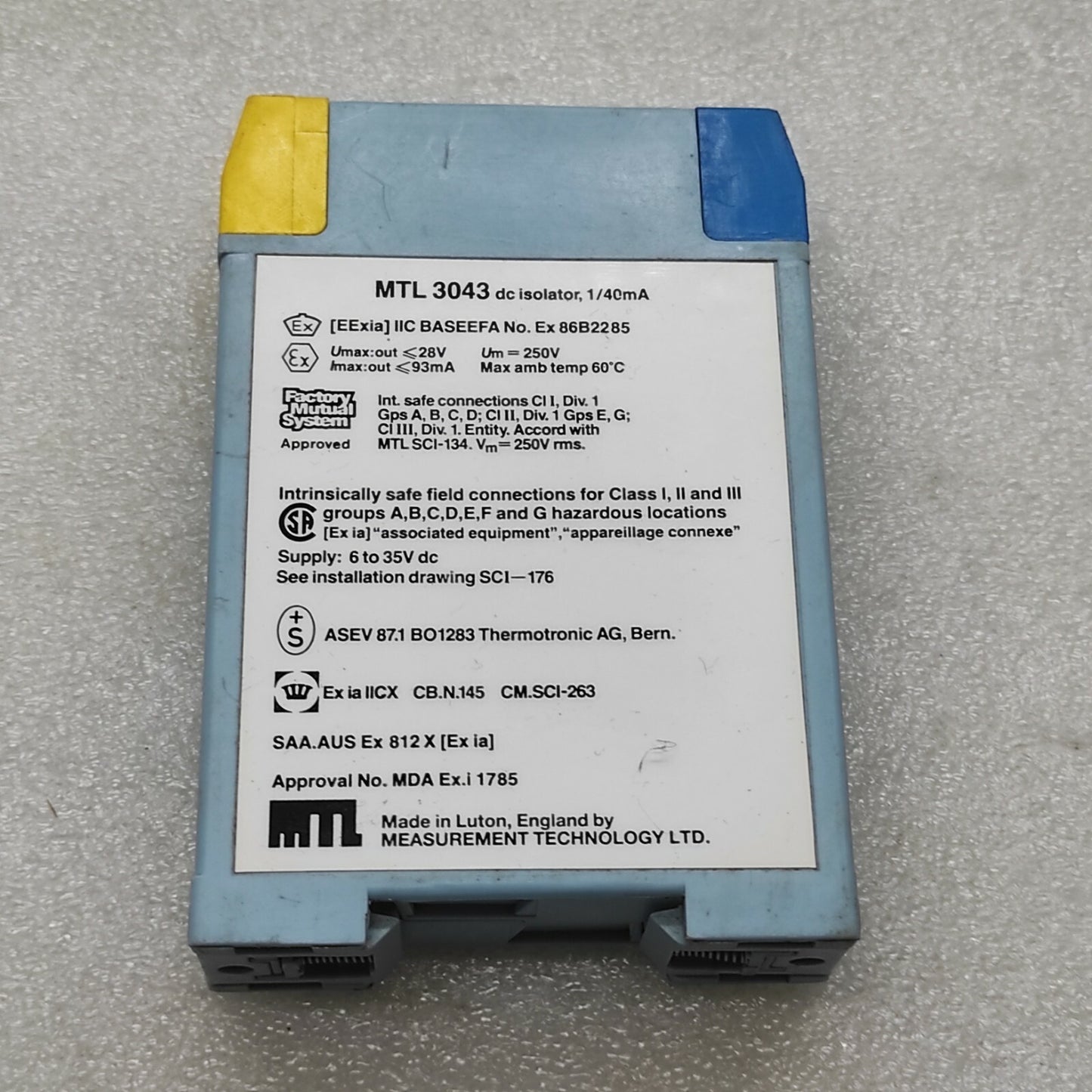 Measurement Technology MTL 3043 DC Isolator 1/40mA