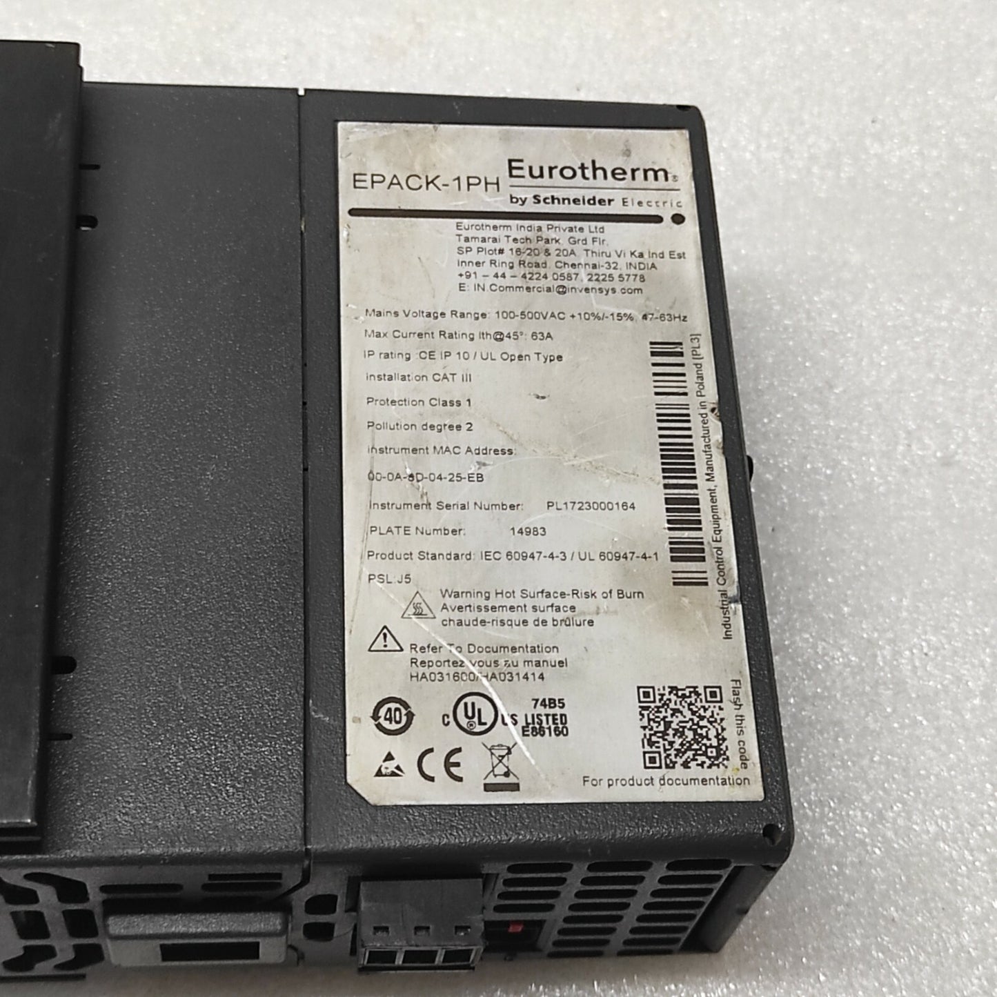 EUROTHERM EPACK-1PH CONTROLLER EPACK-1PH/63A/500V/XXX/V2CL/XXX/XXX/TCP/XXX/XXXXX